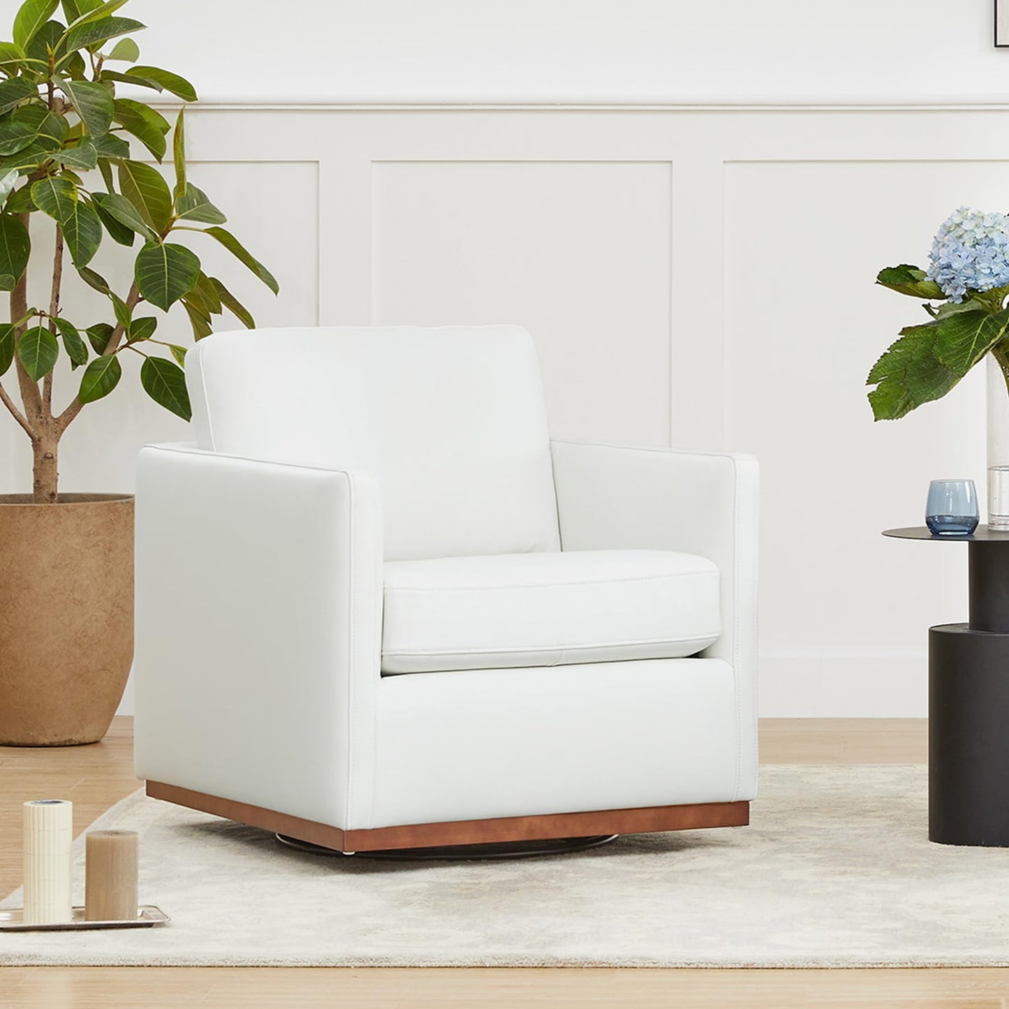 CHITA Genuine Leather Swivel Accent Chair, FSC Certified Mid Century Modern Arm Chair for Living Room and Bedroom, Fully Assembled, Saddle