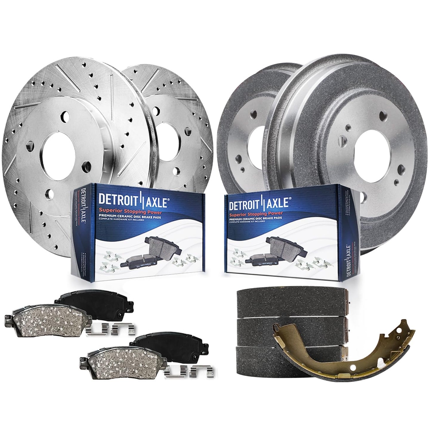 Detroit Axle - 4WD Brake Kit for 2012-2022 Ford F-250 Super Duty 2013-2022 F-350 Super Duty, 14.29" inch Front Rear Drilled Slotted Brake Rotors Ceramic Brakes Pads Replacement