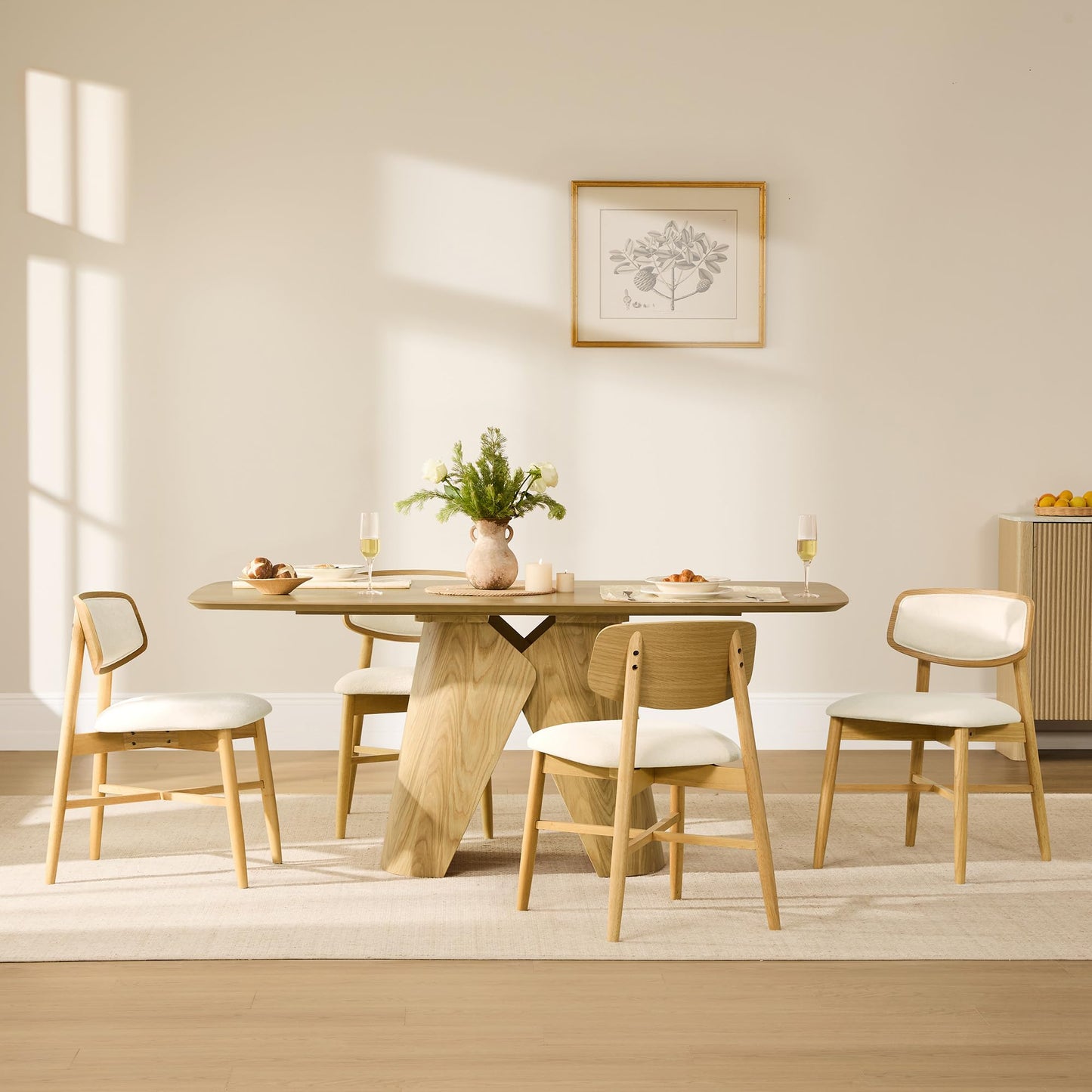 CHITA Soild Wood Dining Chairs Set of 4, Mid Century Modern Walnut Wood Kitchen Chairs with Curved Backrest, Dining Room Chair for Kitchen, Restaurant