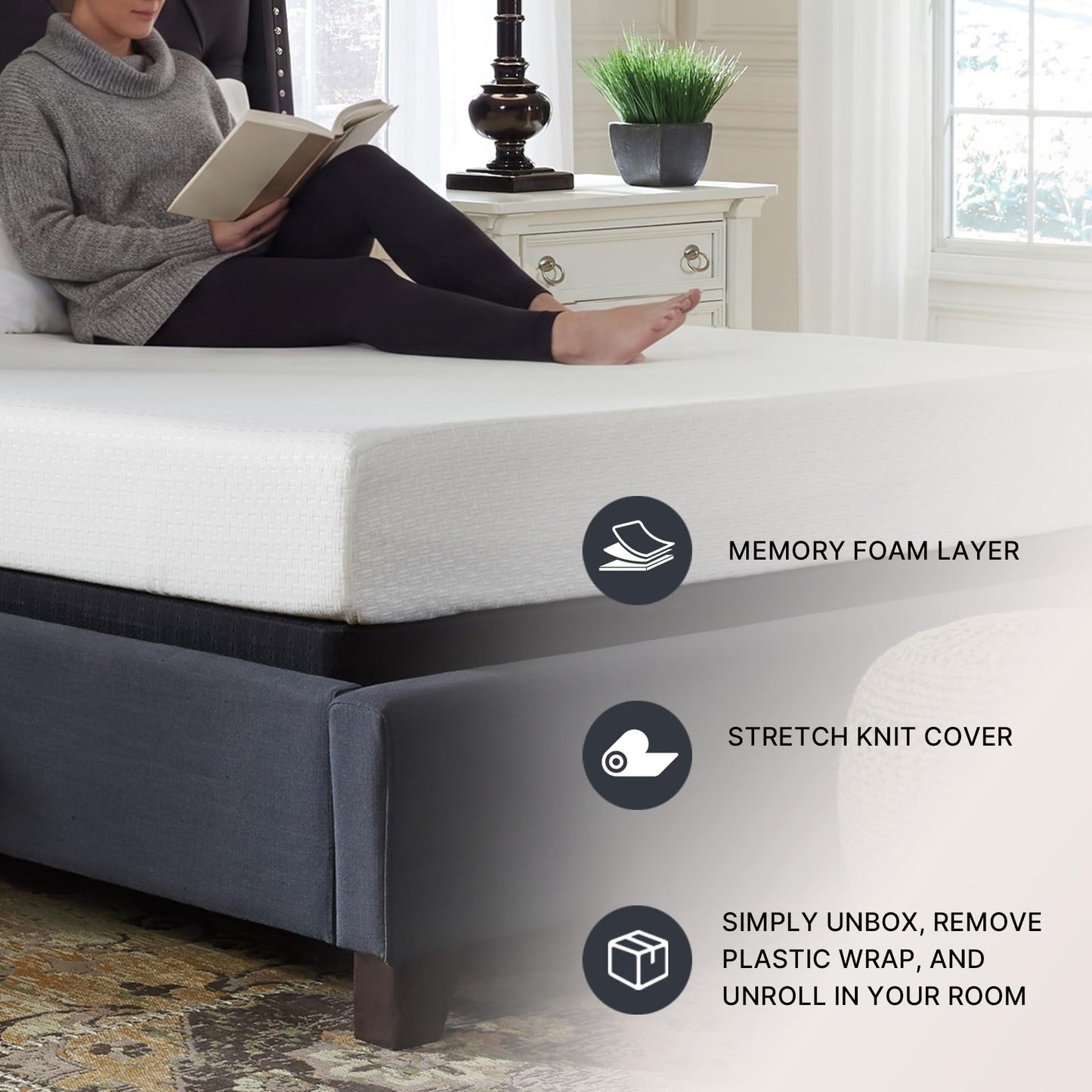 Signature Design by Ashley Queen Size Chime 10 Inch Medium Firm Memory Foam Mattress with Green Tea & Charcoal Gel for Pressure Relief, Fiberglass Free, Mattress In A Box