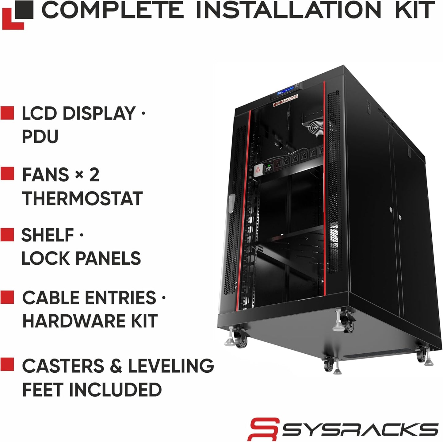 19" Server Rack Cabinet 18U – 35" Deep Network Cabinet Enclosure with Glass Door, Locking Panels, Cooling Fans, PDU & Shelf, IT Rack for Servers, Switches, AV Equipment