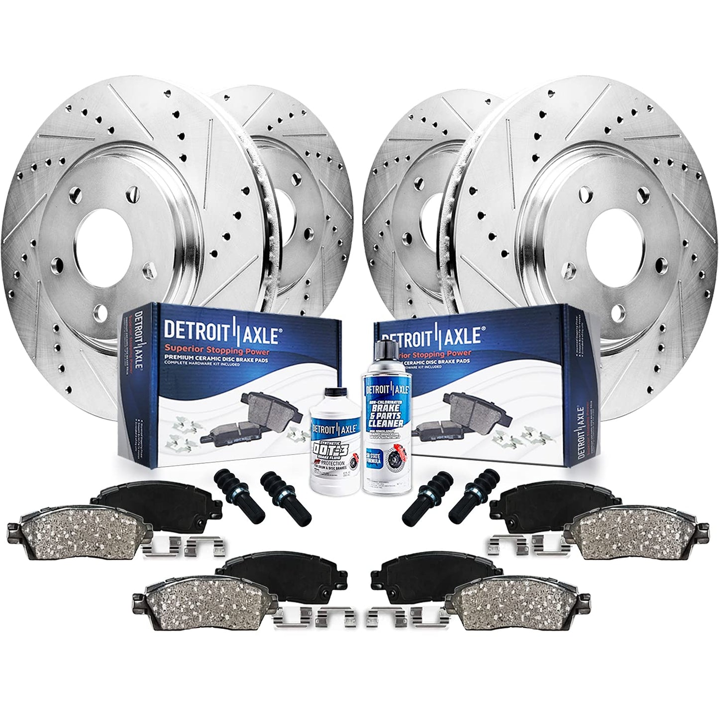 Detroit Axle - Brake Kit for Chevy GMC Silverado Sierra 1500 Tahoe Yukon XL Suburban Escalade ESV Drilled Disc Rotors Ceramic Brakes Pads Replacement : 12.99" Front & 13.58" Rear Rotor