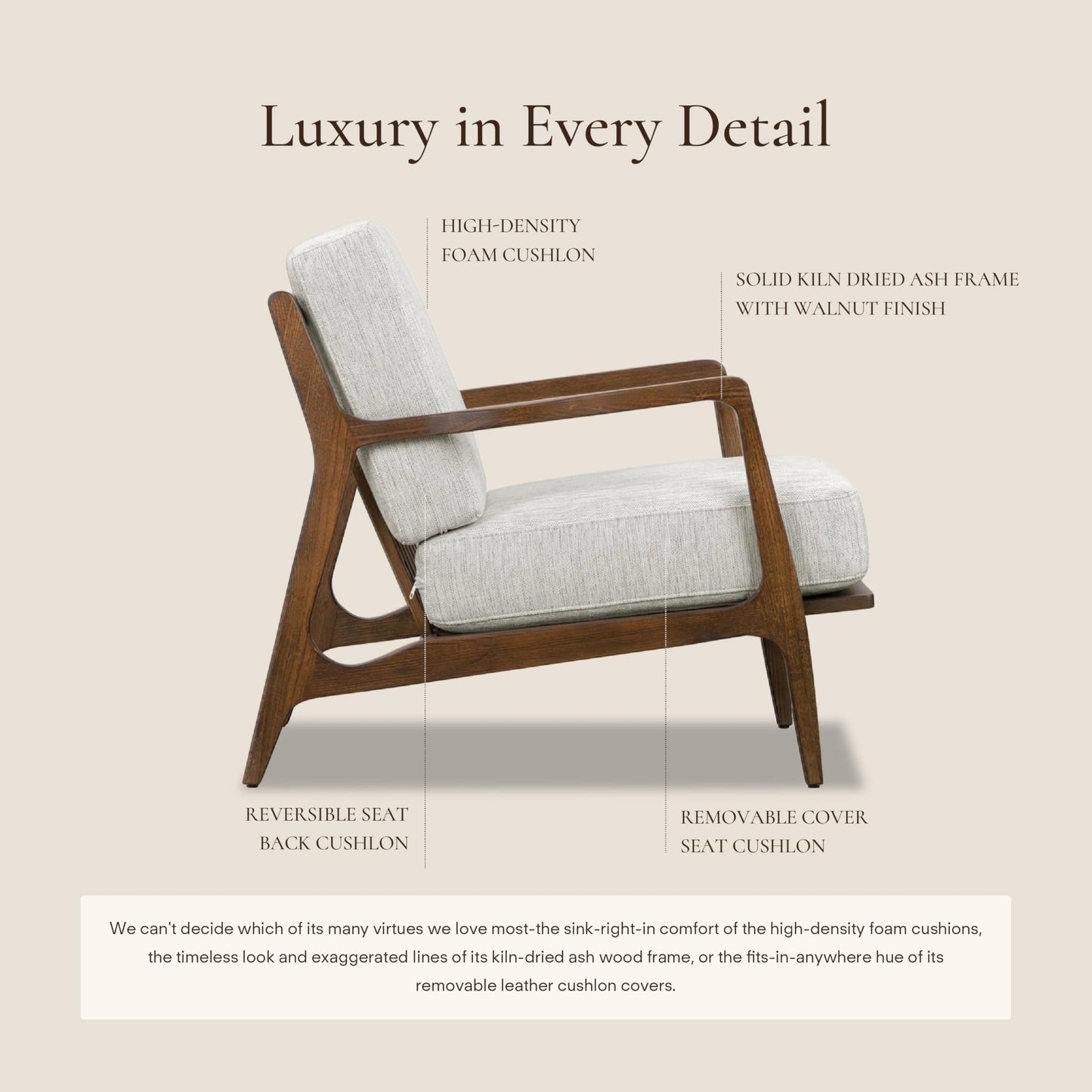 Poly & BARK Verity Leather Accent Chair – Armchair with Walnut Wood Frame – Fashion-Forward Lounge Seating for Living Room – Upholstered in Cognac Tan Leather for Modern Style