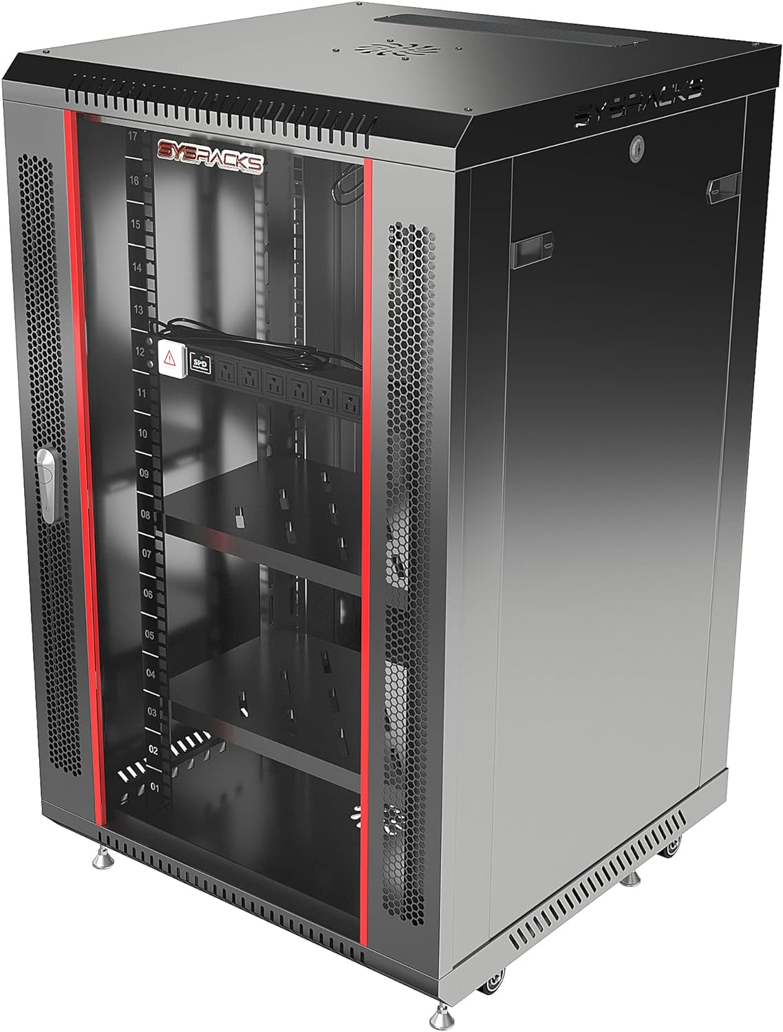 Sysracks 18U Wall Mount Av Server Network Rack 24 inch Deep Data Cabinet on Wheels - Cooling Fan - 2 Shelves - PDU - Casters - Dust Tight Cable Entries