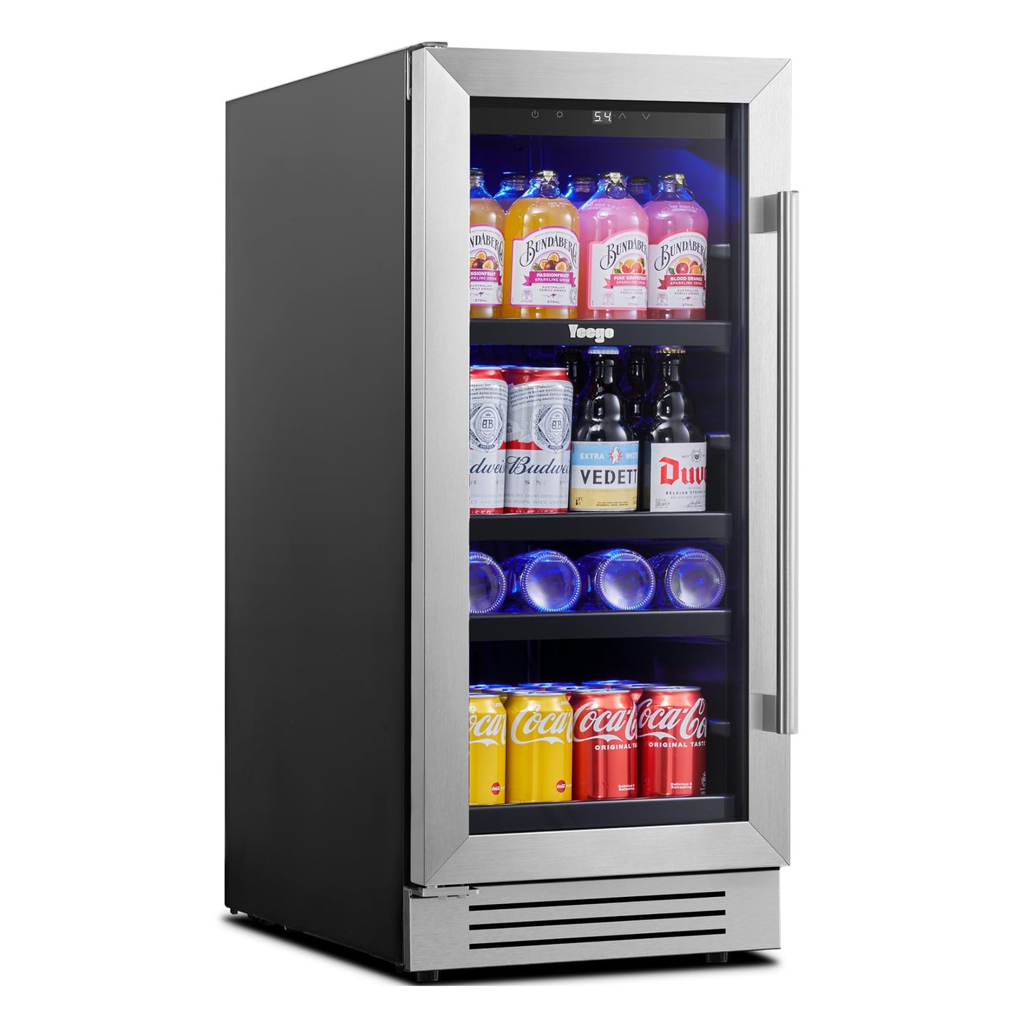 Yeego 24-Inch Beverage Refrigerator, Built-In or Freestanding Beverage Cooler, Up to 180 Cans, Glass Door Mini Fridge for Soda, Beer, Water & Wine (Left-Hinged)