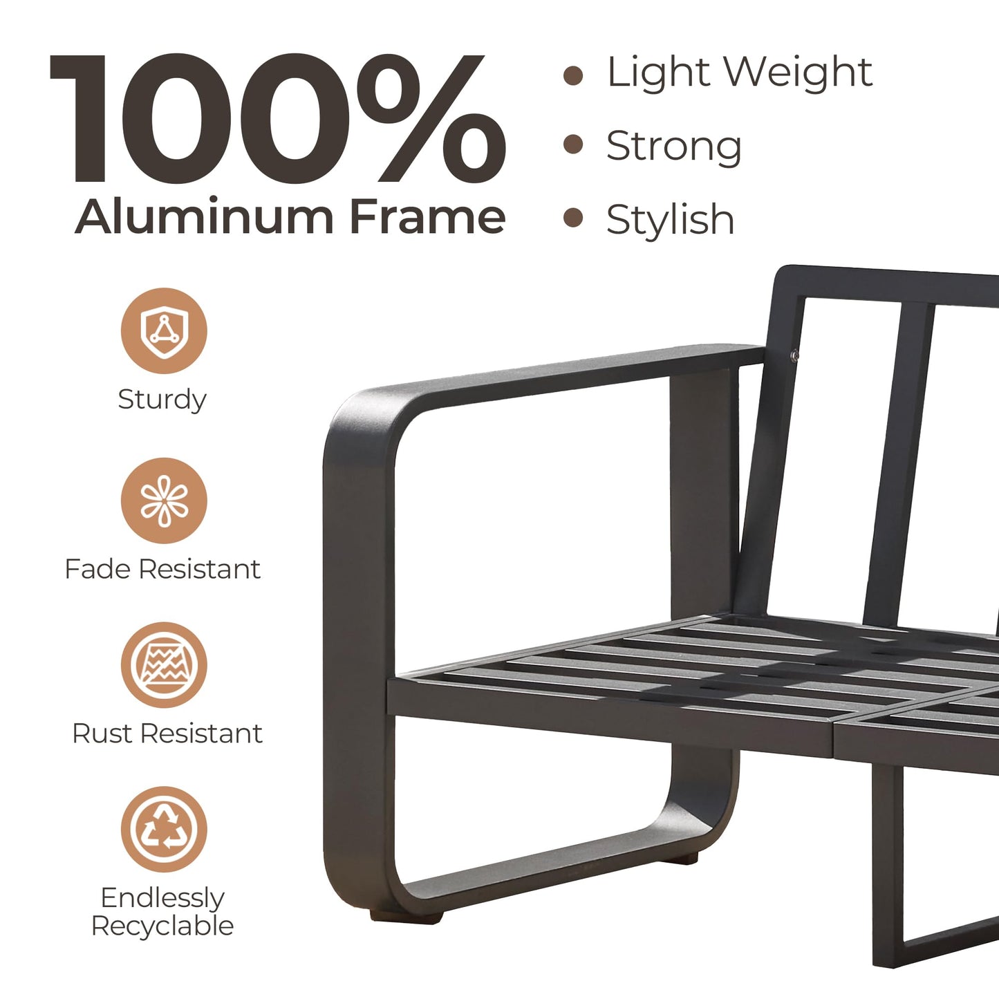 CHITA Outdoor Furniture Set 4 Piece, 5-Seats Patio Conversation Set with 6.3in Thick Cushions & 100% Aluminum Frame & Coffee Table, Modern Outdoor Patio Furniture Sofa Set for Poolside, Deck, Balcony