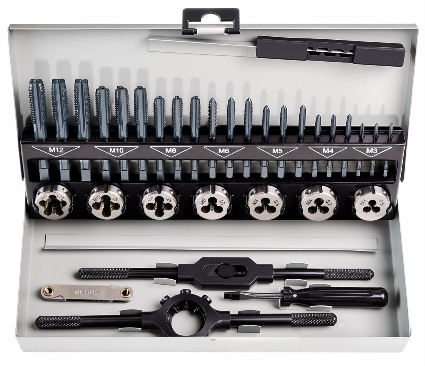 toolant 127 Piece Ratcheting Tap and Die Set, SAE/Metric Tap and Die Set with Assortment Drill Bit for Threading, Double-Layer Tool Box