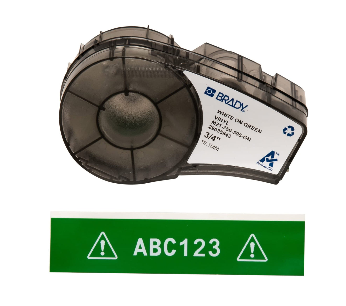 Brady Authentic (M21-750-595-WT) All-Weather Vinyl Label for Indoor/Outdoor ID, Lab and Equipment Labeling, Black on White- For M210, M210-LAB, M211, BMP21-PLUS and BMP21-LAB Printers, .75" W 21' L