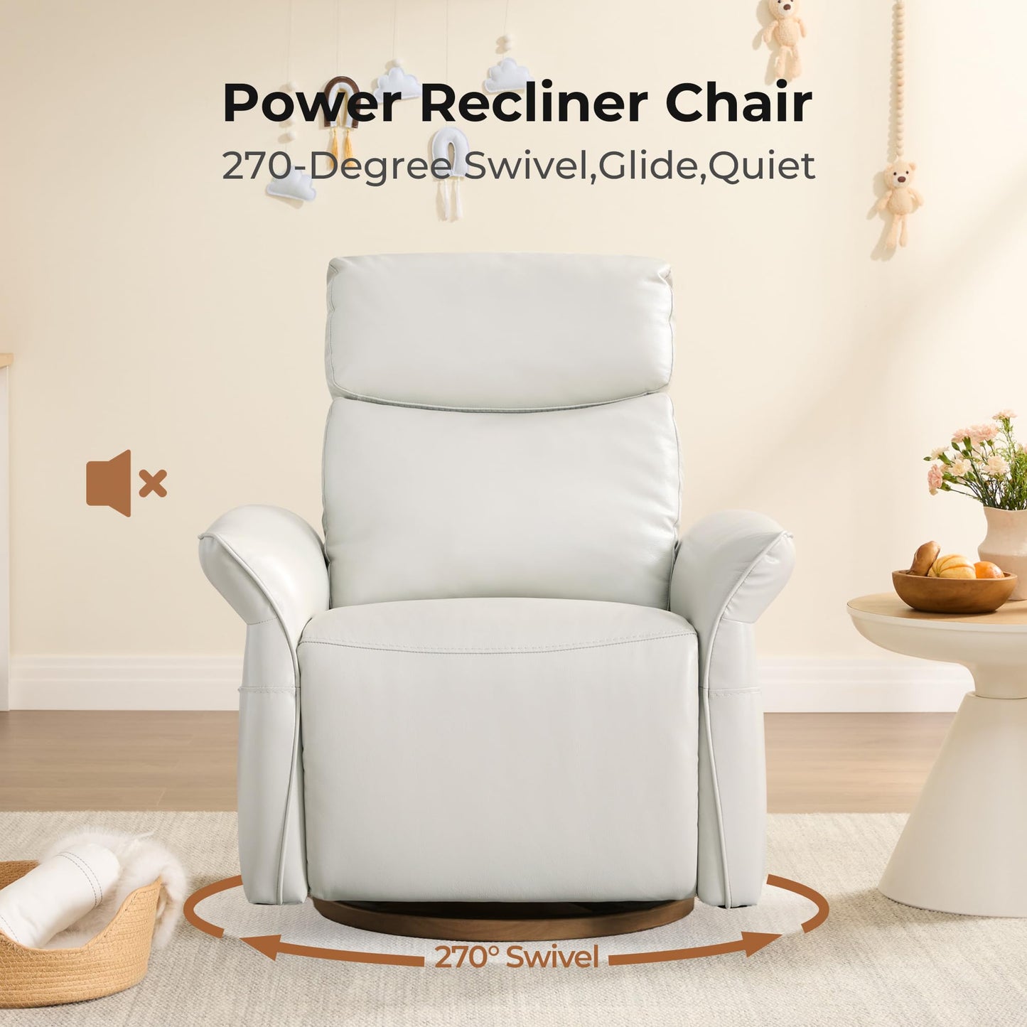 CHITA Power Recliner Chair, Electric Triple-Motor Swivel Glider Nursery Rocking Chair with Adjustable Power Headrest and Lumbar Support, GREENGARD Gold Certified, Solid Wood Base, Linen