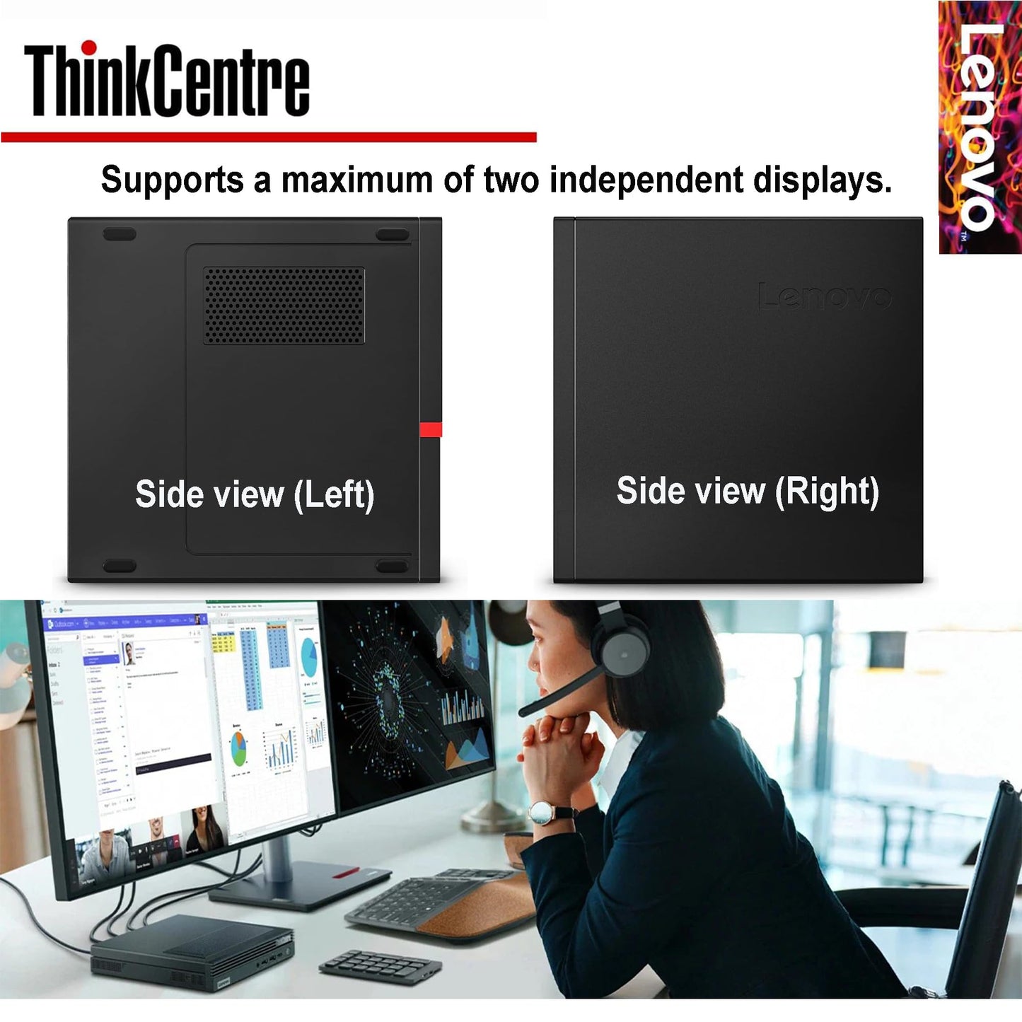 Lenovo ThinkCentre Micro Computer, 4GB RAM, 128GB SSD, AMD CPU, Dual-Display Support, Wi-Fi, Bluetooth, USB Ports, Ethernet Port, w/o Keyboard&Mouse, Windows 11 Pro, for Business&Home