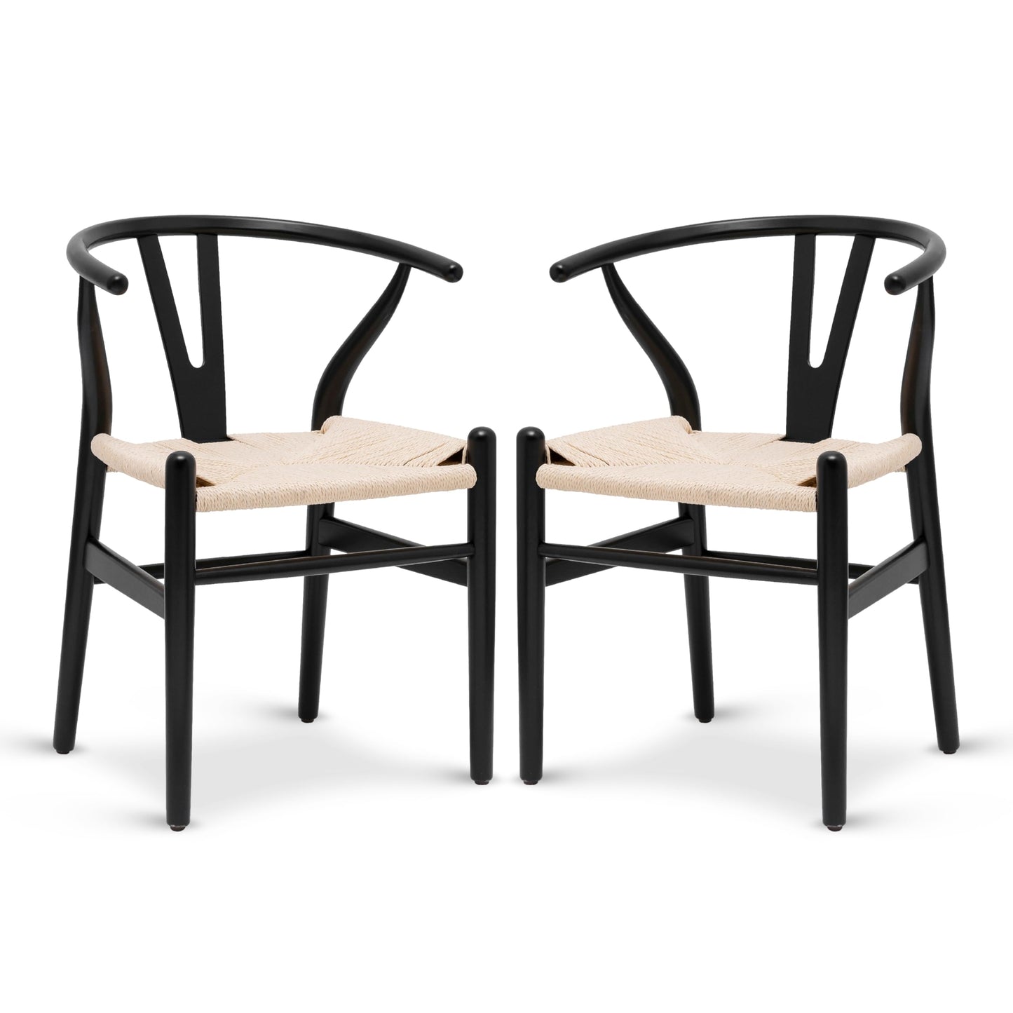 POLY & BARK Weave Dining Chair – Mid-Century Modern Wishbone Dining Chair with Arms, Solid Wood Frame, Indoor Use – Black – Single - Ideal for Dining Room, Kitchen or Stylish Accent Setting
