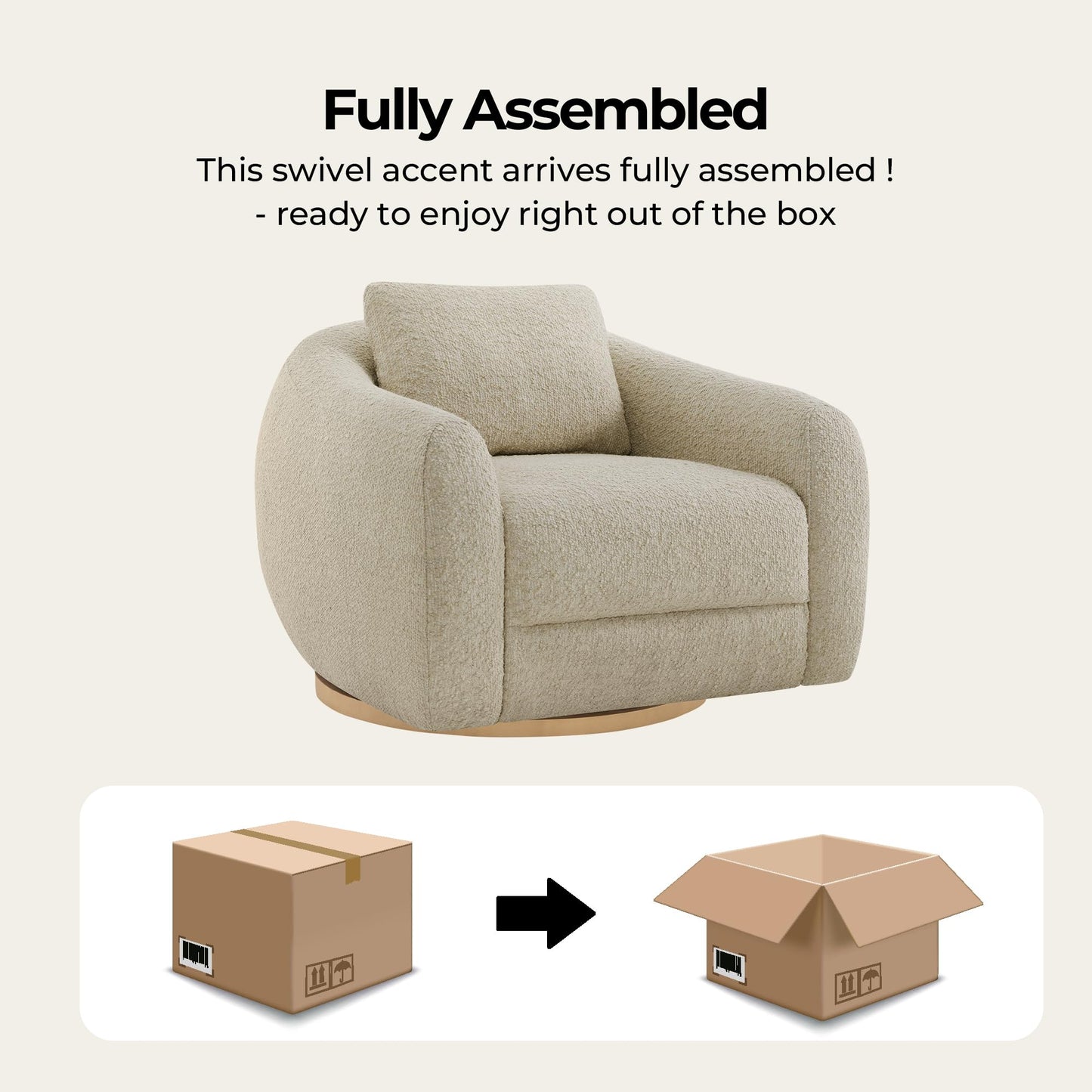 CHITA Genuine Leather Swivel Accent Chair, FSC Certified Mid Century Modern Arm Chair with Wood Base for Living Room and Bedroom, Fully Assembled, Sand