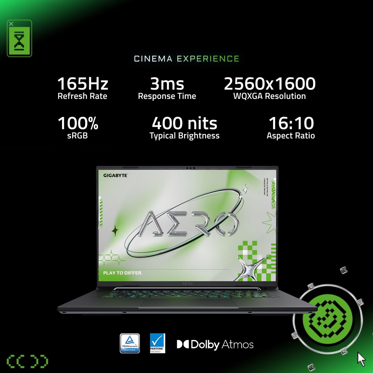 GIGABYTE AERO X16, Copilot+ PC - 165Hz 2560x1600 WQXGA - Manufactured by NVIDIA GeForce RTX 5070 - AMD Ryzen AI 9 HX 370-1TB SSD with 32GB DDR5 RAM - Windows 11 Home - Space Gray - 2WHA3USC64AH
