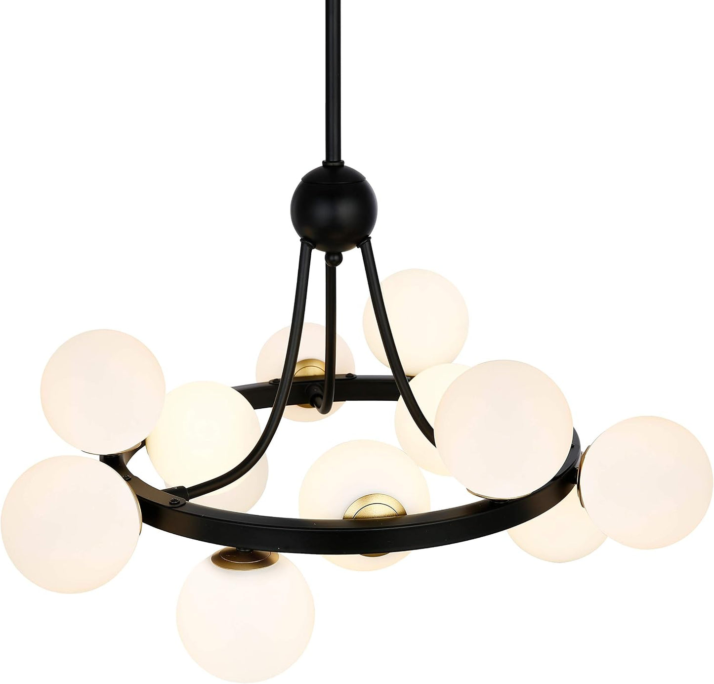 Light Society Trieste 12-Light Sphere Chandelier, Frosted Glass with Black and Gold Finish, Contemporary Mid Century Modern Style Lighting Fixture