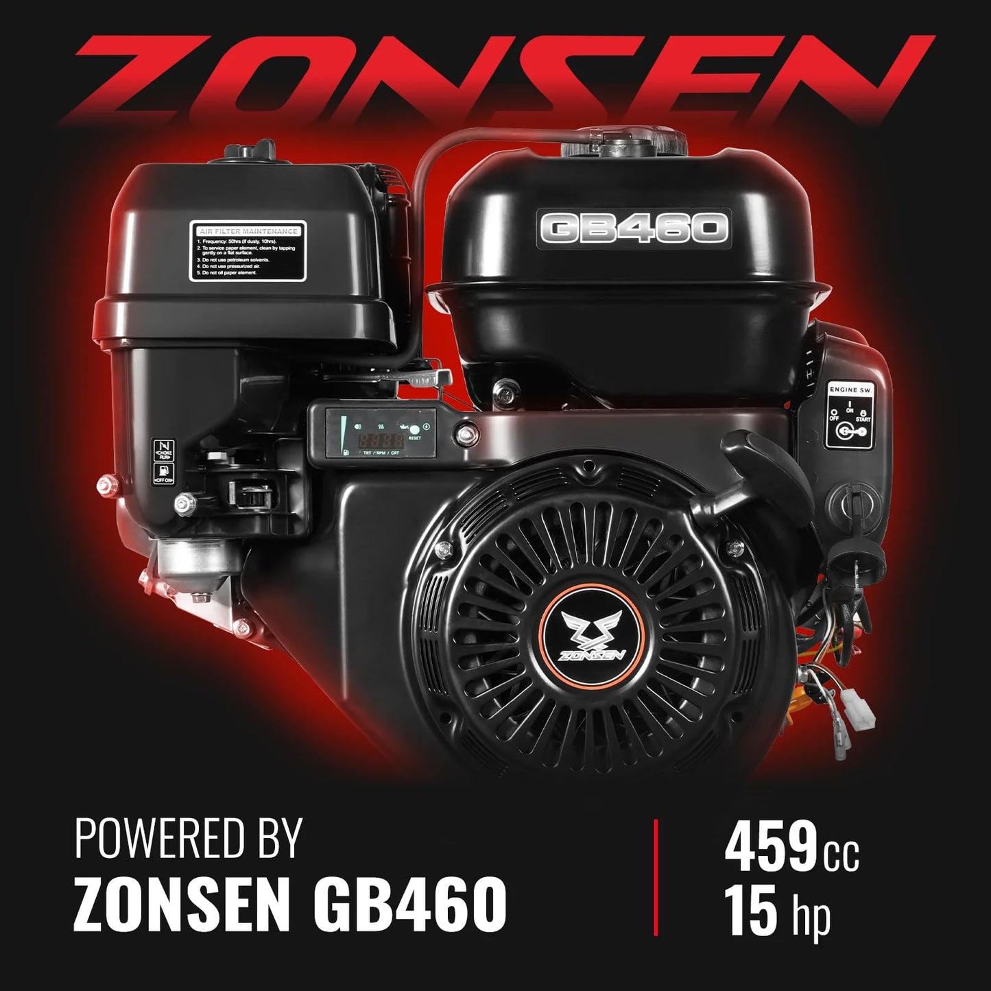 MechMaxx 6 inch ZONSEN 459cc 15hp E-Start Gas Powered 4-Wheels Wood Chipper Shredder Mulcher with Towbar/Tail Light/Emergency Stop Button/Stop Bar, Model B150 Red