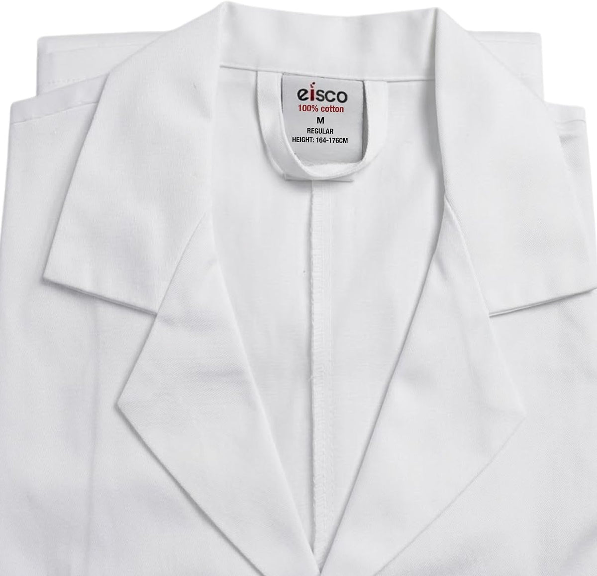 EISCO Adult Medium Professional Grade 100% Cotton Lab Coat – Snap Front Laboratory Coat, 3 Pockets, Machine Washable, White