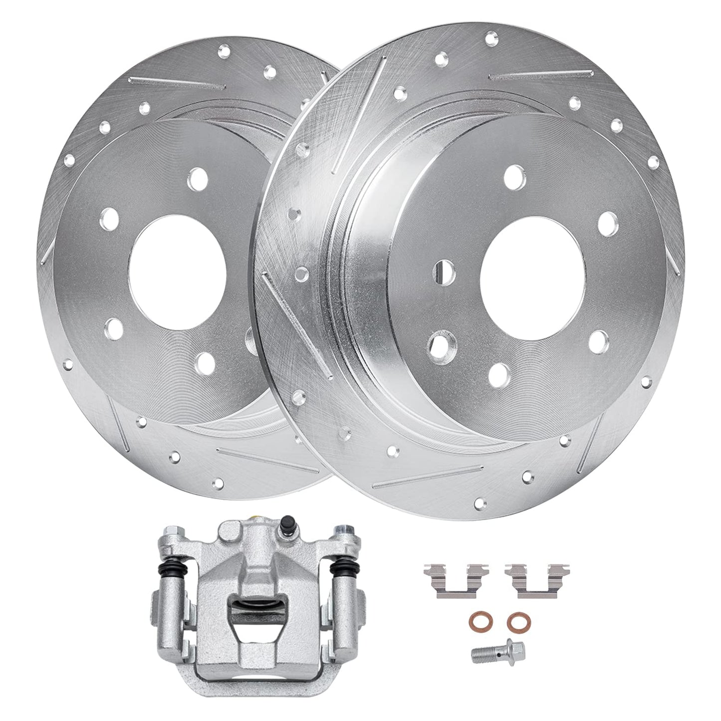 Detroit Axle - Front Brake Kit for Chevy GMC Silverado Sierra Suburban Express Savana 1500 Tahoe Yukon XL Escalade ESV EXT XTS Drilled & Slotted Brake Rotors Ceramic Brakes Pads : 12.99'' inch Rotor