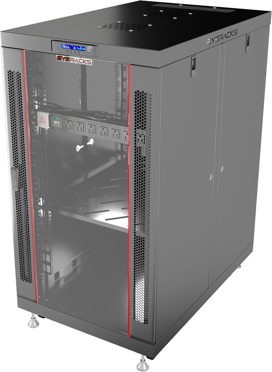 19" Server Rack Cabinet 18U – 35" Deep Network Cabinet Enclosure with Glass Door, Locking Panels, Cooling Fans, PDU & Shelf, IT Rack for Servers, Switches, AV Equipment