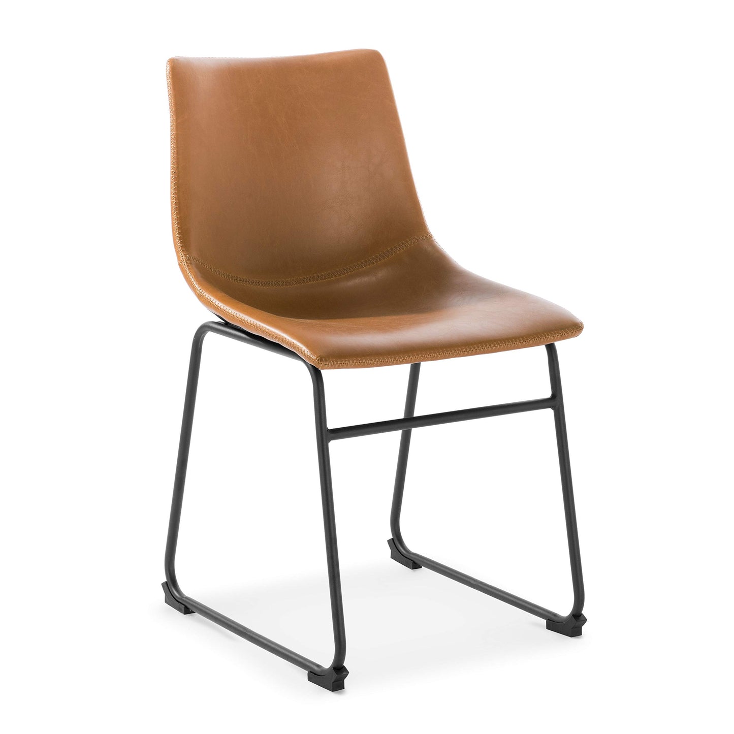 POLY & BARK Brinley Counter Stool Set of 3, Modern Armless Counter-Height Stools with Gently Curved Backrest and Wood Legs, Tan Faux Leather, for Kitchen Island or Breakfast Bar, 24" seat height