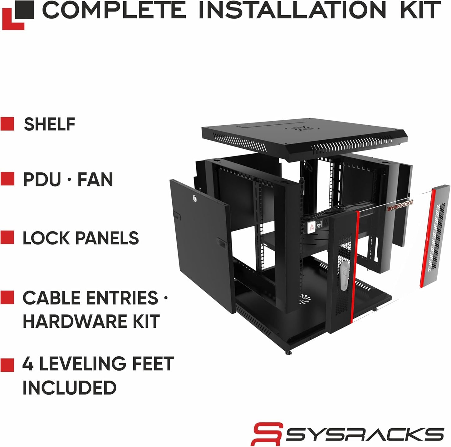12U Wall Mount Server Rack Cabinet, 19” Locking Network Rack, 24” Deep, Glass Door, with Fan, PDU and Shelf