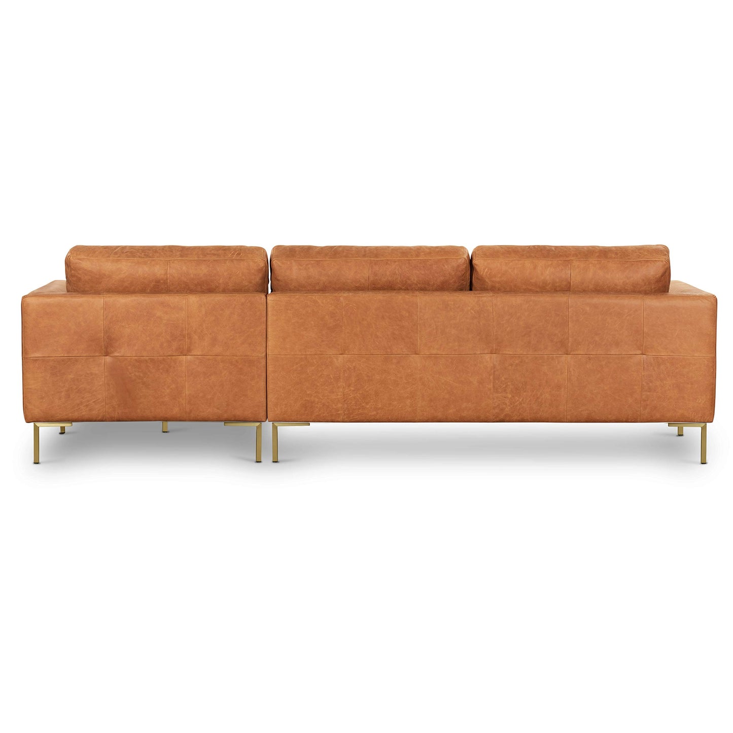 Poly & BARK Calle Right-Facing Sectional in Full-Grain Pure-Aniline Italian Tanned Leather in Cognac Tan and Brass Legs