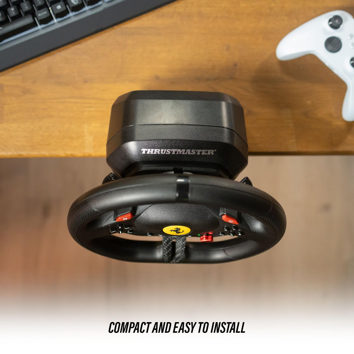 Thrustmaster T98 P Ferrari Licensed Racing Wheel & Pedal Set - PS5 & PC | 240-degree rotation, bungee-cord resistance, paddle shifters, 3 driving modes, Hall-Effect sensors, tool-free desk clamp