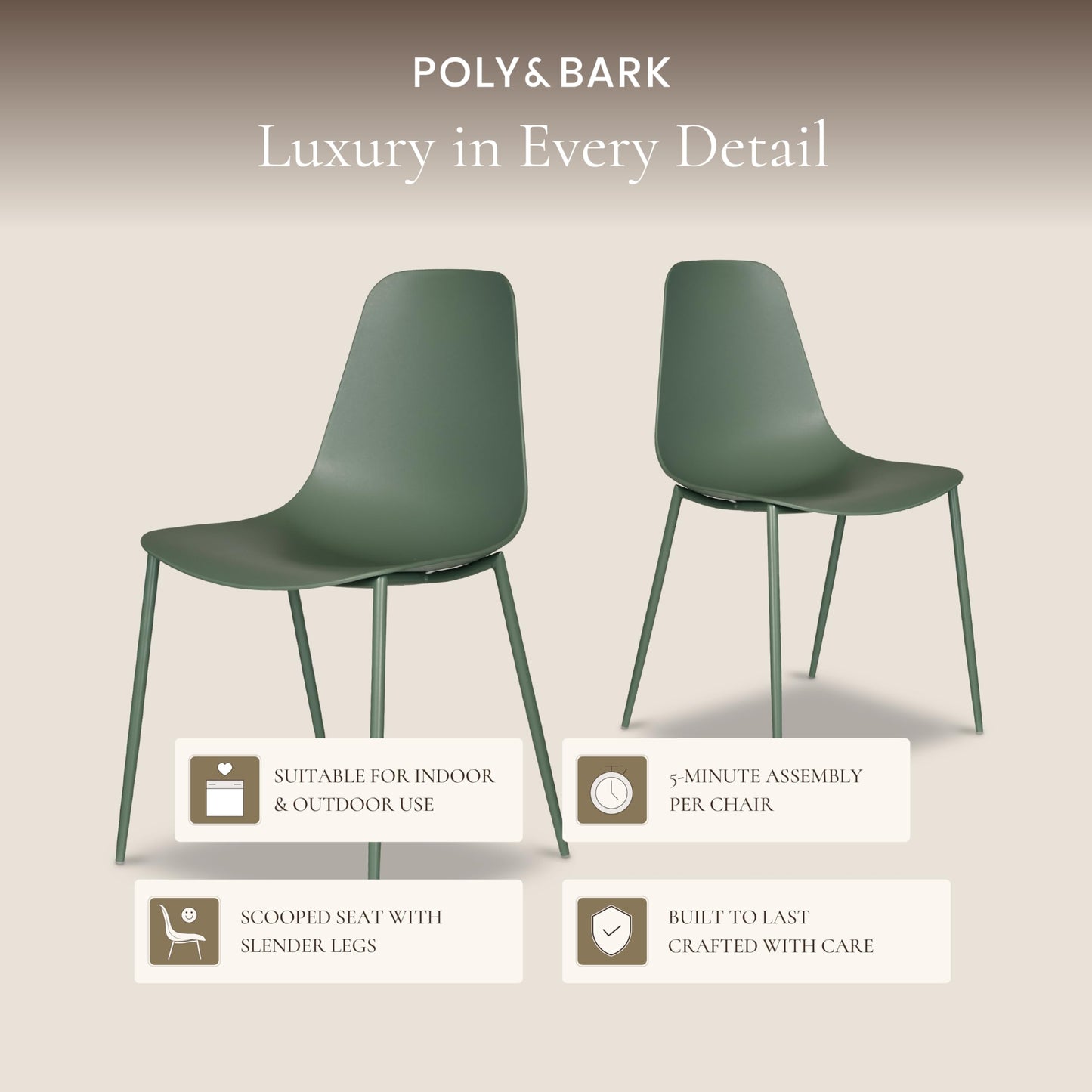 POLY & BARK Isla Modern Dining Chairs Set of 4 – Mid Century Modern Plastic Dining Chair with Metal Legs – Kitchen & Dining Room Chairs – Indoor/Outdoor – White