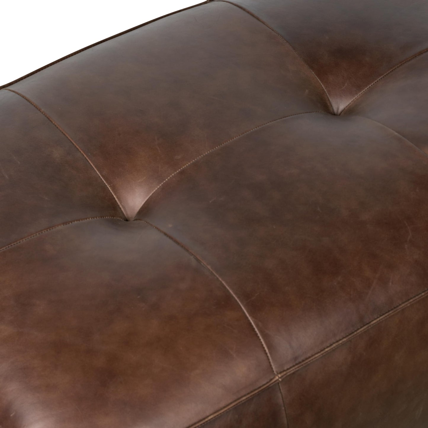 POLY & BARK Denver Ottoman – 43" Large Pouf with Feather-Down Topper – Full-Grain Leather Upholstered Pouf Ottoman for Living Room – Vintage Italian Leather in Cognac Tan