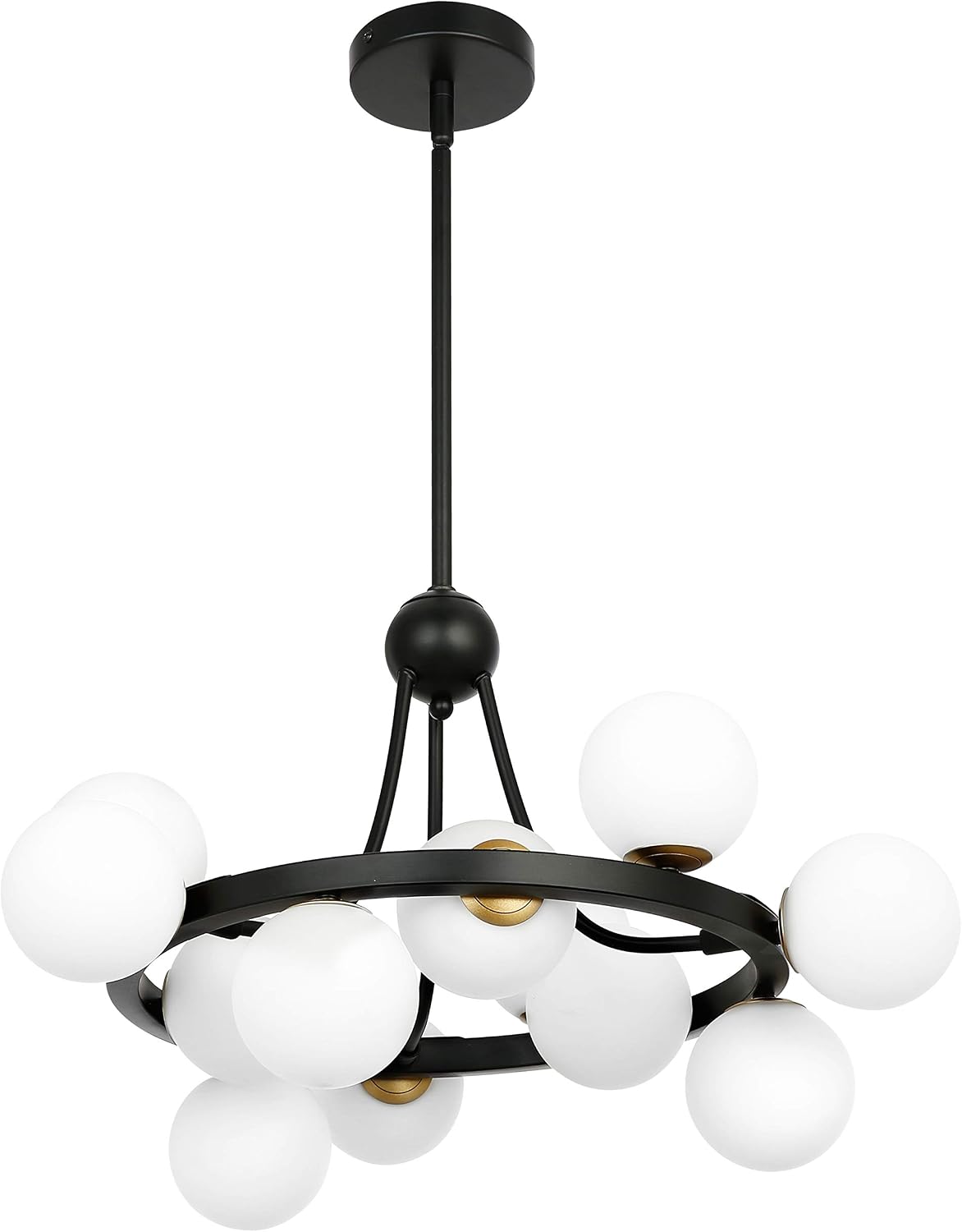 Light Society Trieste 12-Light Sphere Chandelier, Frosted Glass with Black and Gold Finish, Contemporary Mid Century Modern Style Lighting Fixture