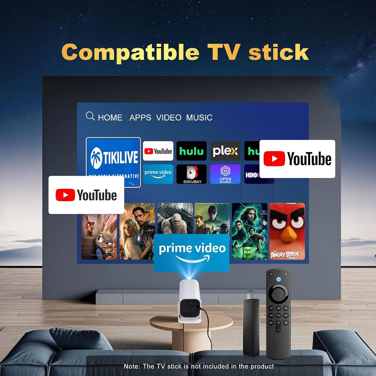 【Built-in APPS & Electric Focusing & 210° Rotation】Mini Projector With Wifi And Bluetooth, Smart Video Projector, Movie Projector for Bedroom, Supports Smartphones/TV Stick/PS5/iPad/Laptop/HDMI/USB