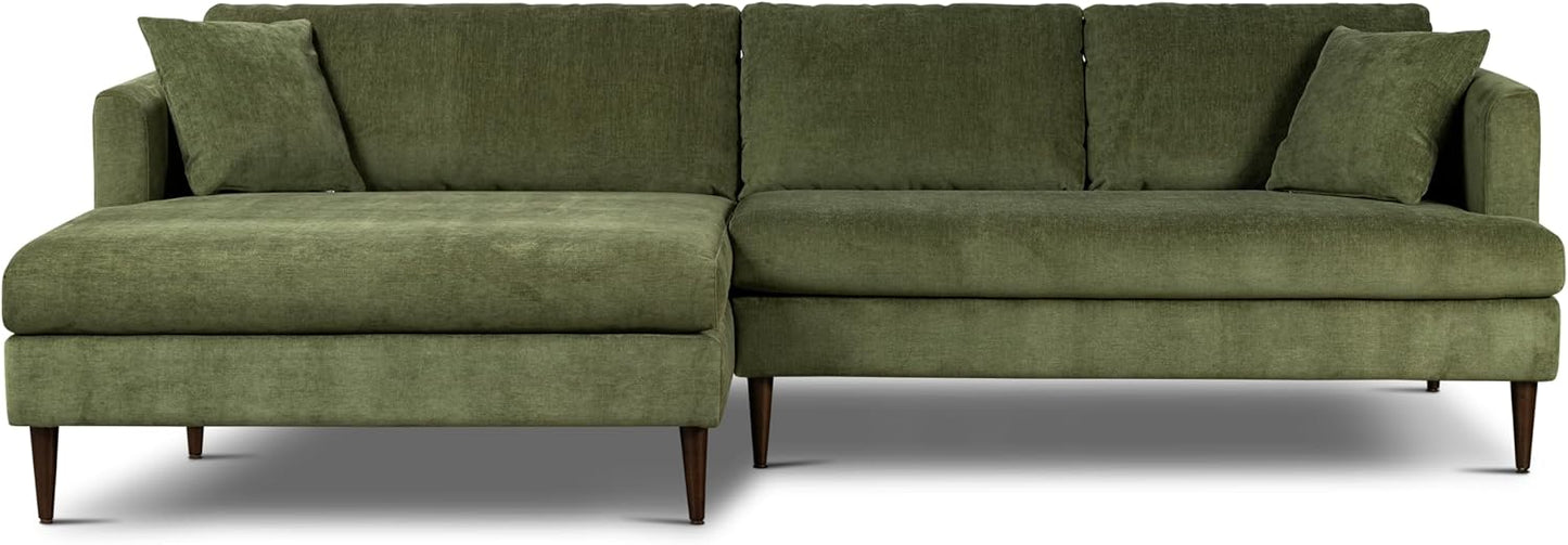 POLY & BARK 108" Lucerne Left-Facing Sectional Sofa with Extra-Wide Chaise – Upholstered in Distressed Green Velvet – Deep, Relaxed Modern Design for Living Room Lounging, Hosting and Everyday Comfort