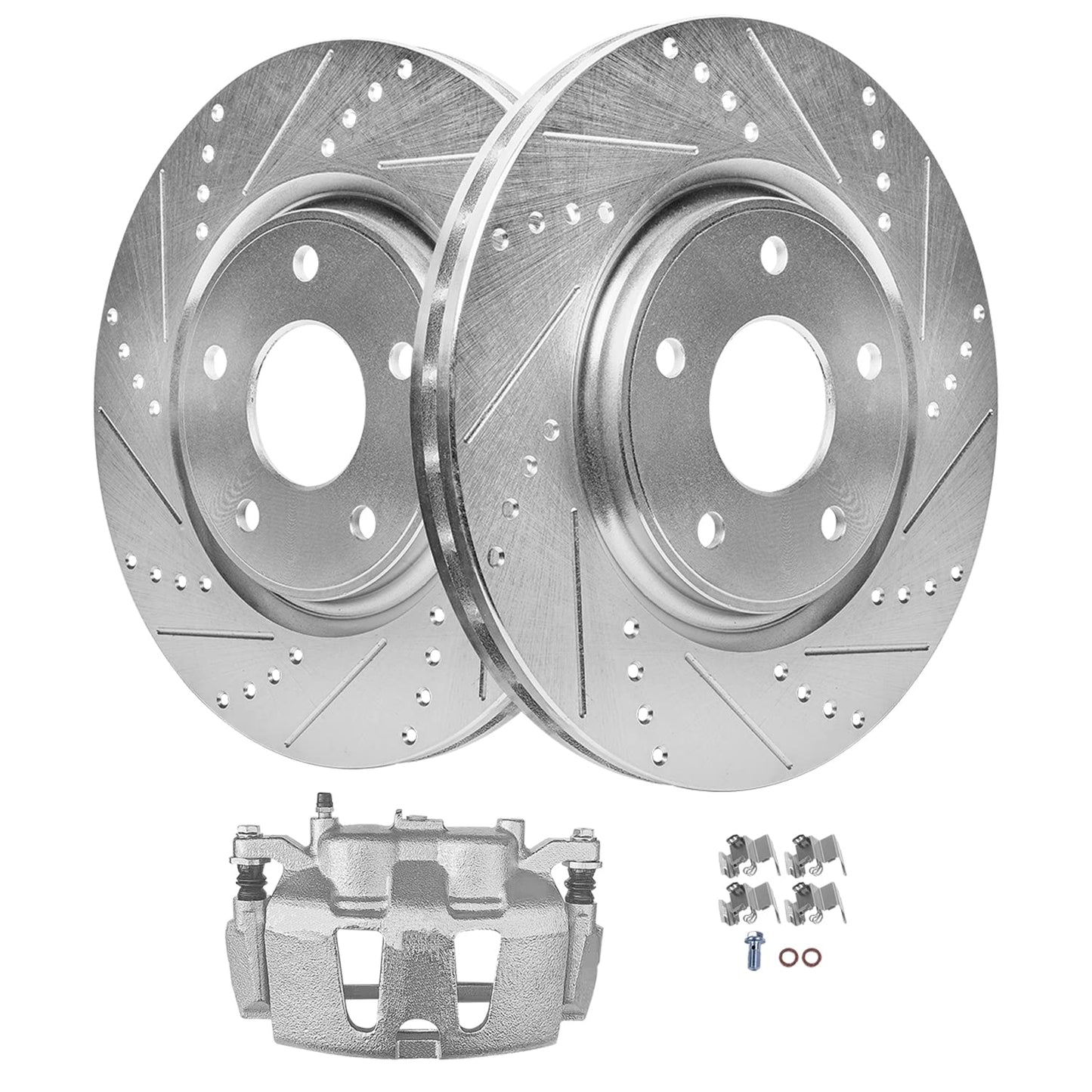 Detroit Axle - Front Brake Kit for Chevy Impala Malibu Equinox GMC Terrain Buick LaCrosse Regal Allure Saab 9-5 Drilled Slotted Disc Brake Rotors Ceramic Brakes Pads Replacement : 12.64'' inch Rotor