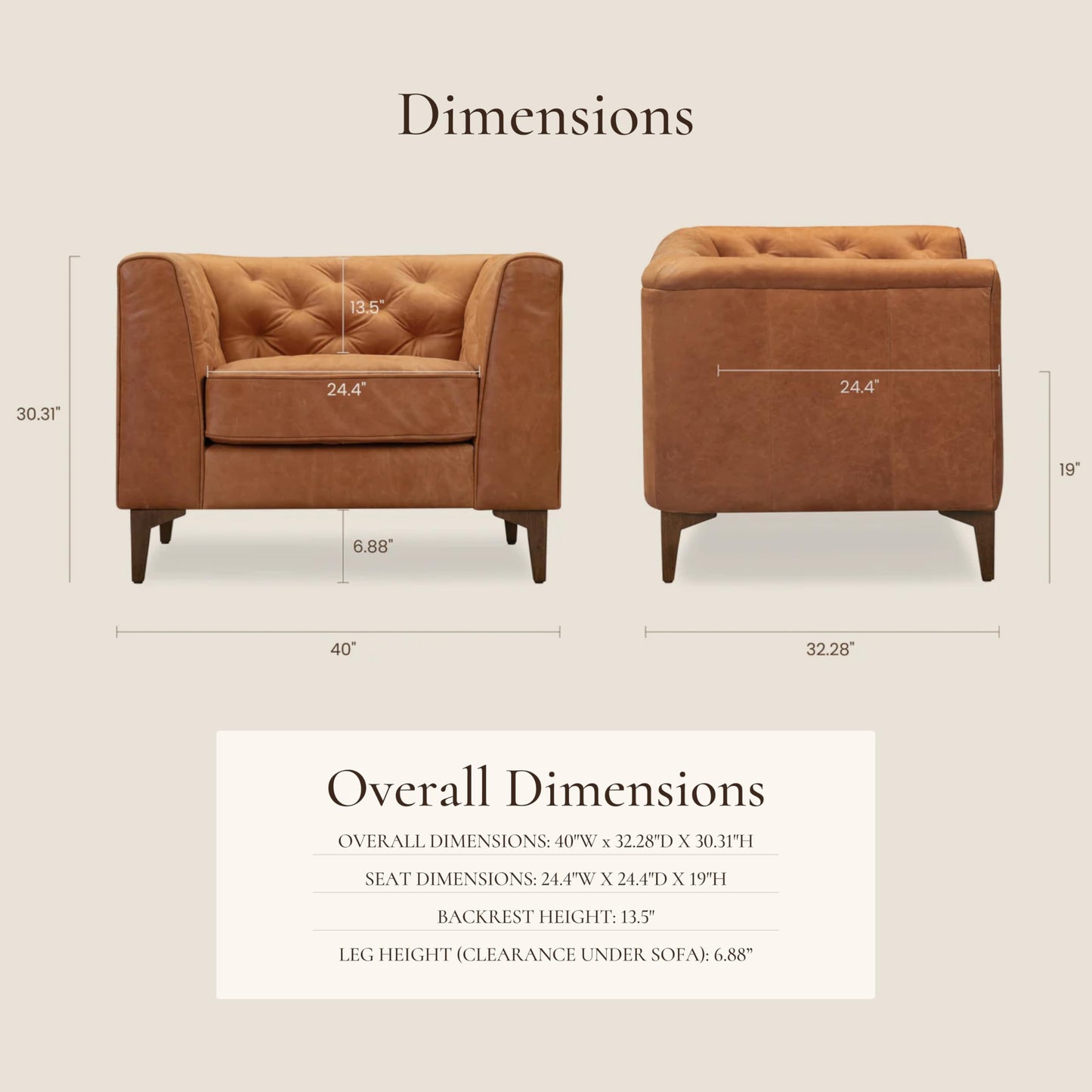 POLY & BARK Essex 89” Full-Grain Italian Leather Sofa – Tufted Back, Feather-Down Comfort, Solid Wood Frame, Cognac Tan