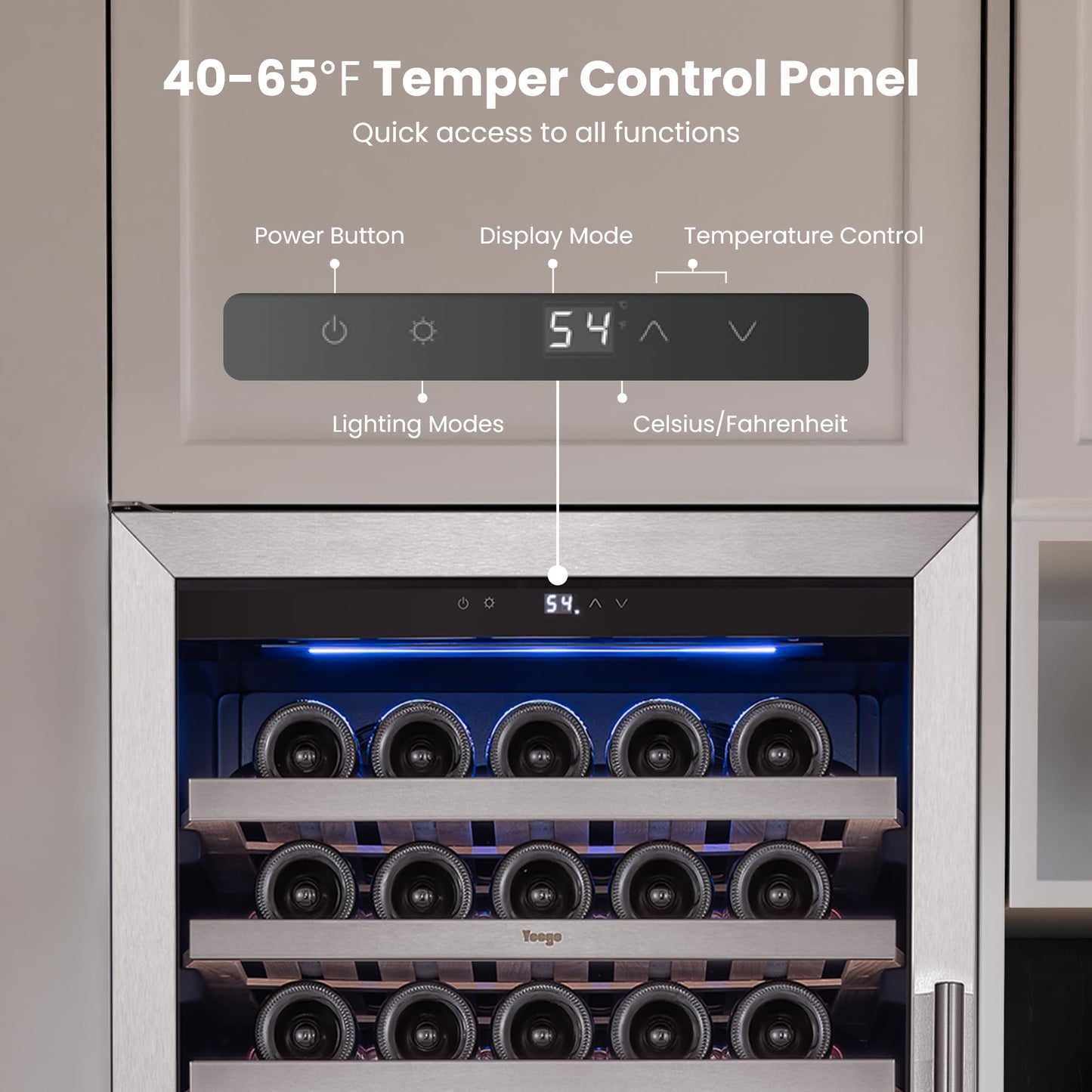 Yeego 24 Inch Wine Fridge Cooler - 52 Bottles Wine Cooler with Glass Door, 40-65℉ Built-In or Freestanding Refrigerator, Under Counter Wine Fridge for Kitchen Bar Office (Left-Hinged)