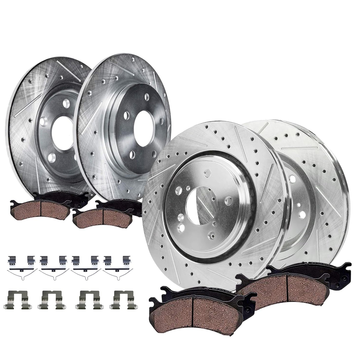 Detroit Axle - 8pc Brake Kit for Chevy GMC Silverado Sierra 1500 Yukon XL Escalade ESV Drilled & Slotted Brake Rotors Ceramic Brakes Pads Replacement : 13.50" inch Front and 13.58" inch Rear Rotor