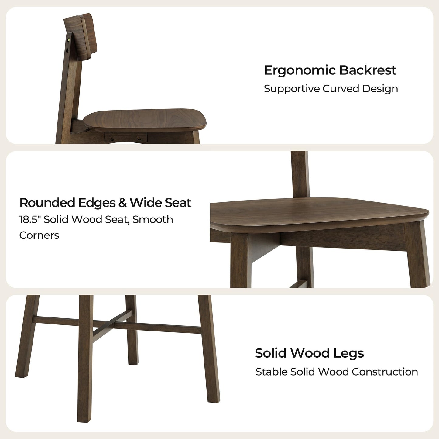 CHITA Soild Wood Dining Chairs Set of 4, Mid Century Modern Walnut Wood Kitchen Chairs with Curved Backrest, Dining Room Chair for Kitchen, Restaurant