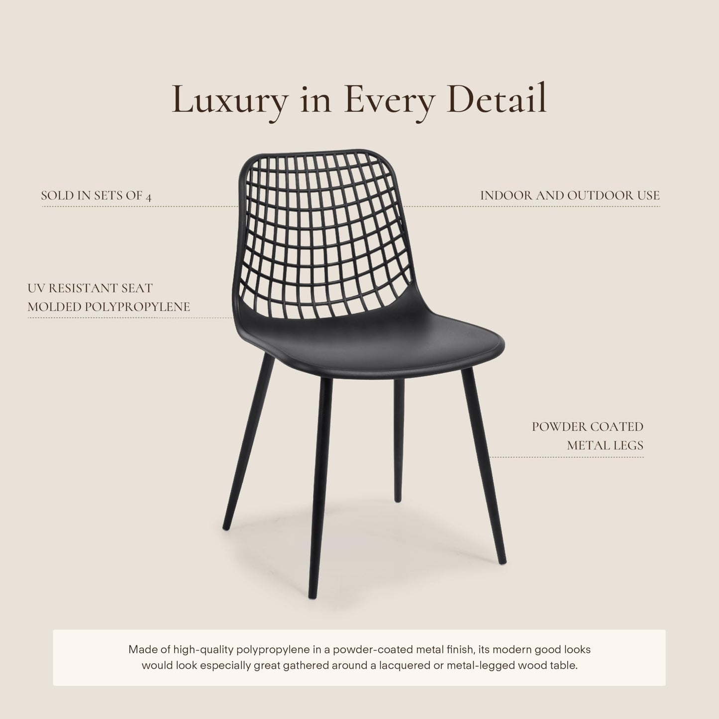 POLY & BARK Isla Modern Dining Chairs Set of 4 – Mid Century Modern Plastic Dining Chair with Metal Legs – Kitchen & Dining Room Chairs – Indoor/Outdoor – White