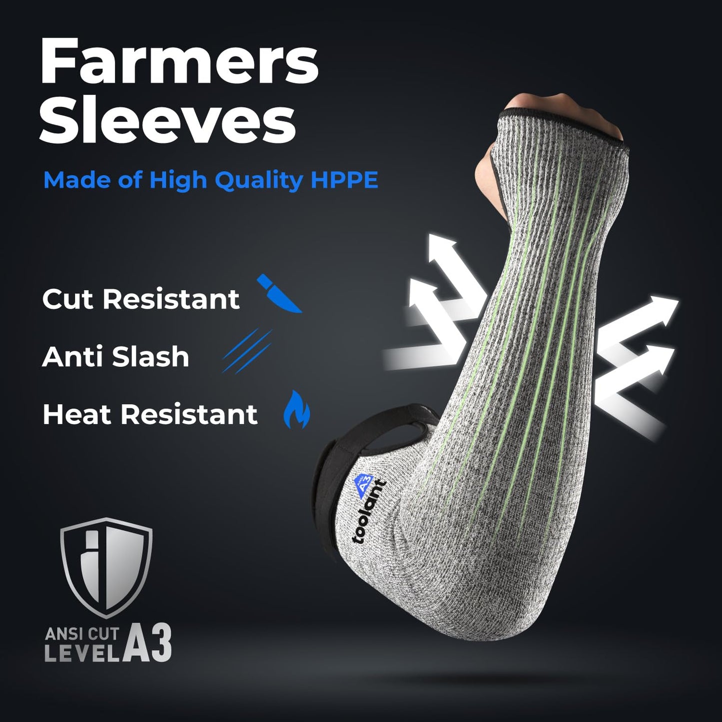 OriStout Cut Resistant Farmers Sleeves with Thumb Hole, Arm Protectors for Thin Skin and Bruising, for Gardening, Welding, Kitchen, Arm Guards for Biting, Pet Grooming, Grey, 1 Pair