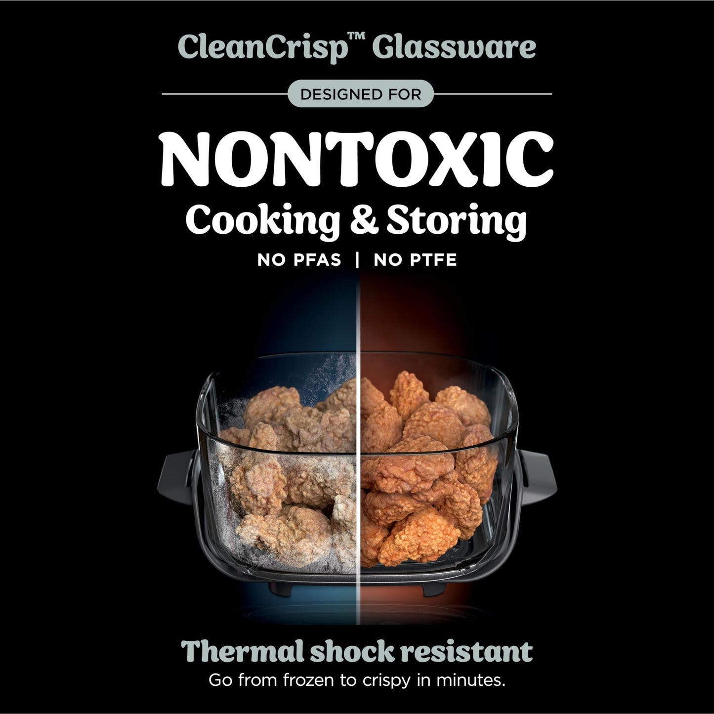 Ninja Crispi 4-in-1 Glass Air Fryer | With Non-Toxic 4QT & 6-Cup Glass Containers & Lids | Microwave, Freezer, Dishwasher Safe | 450°F Max Temp |1500 Watt | Stone | FN101ST