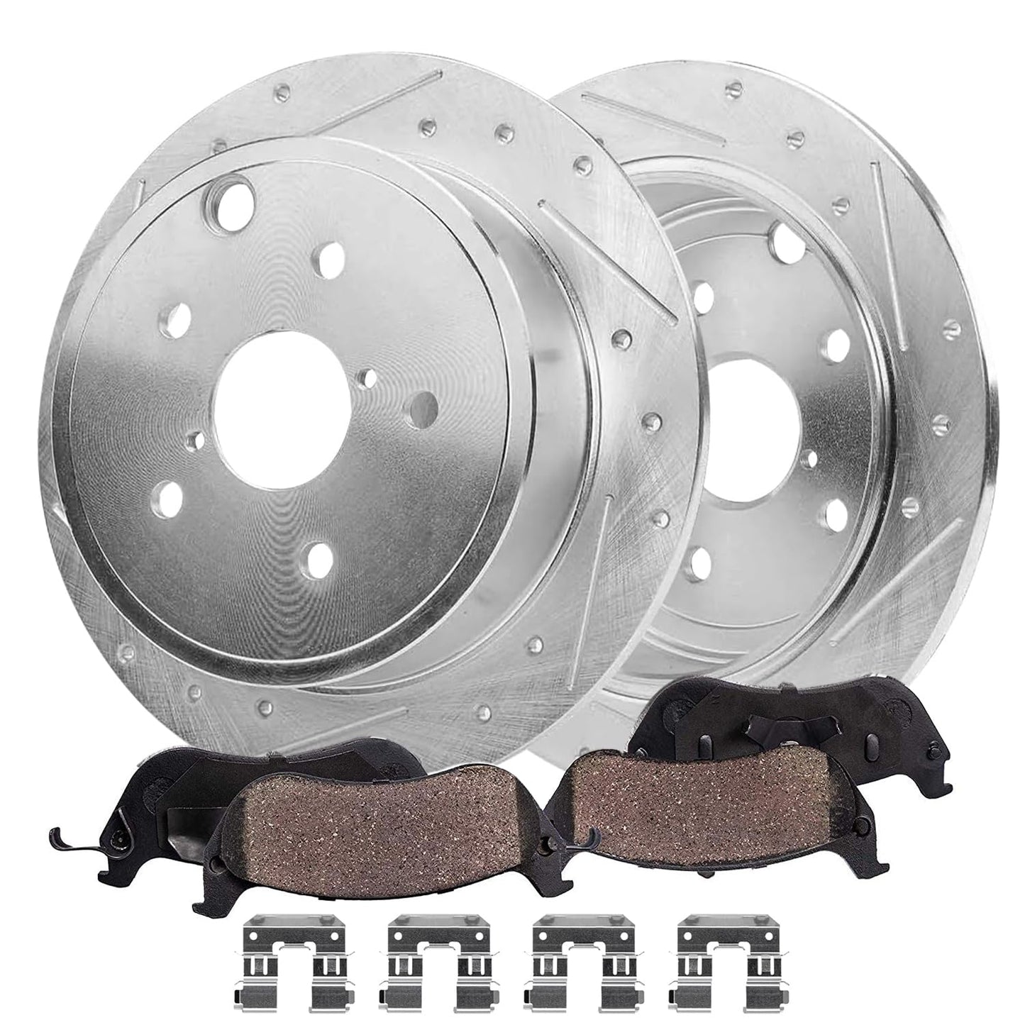 Detroit Axle - Front Brake Kit for Ford 2012-2022F-250 Super Duty, 2013-2022 F-350 Super Duty, 2013-2016 F-450 Super Duty, 14.29" inch Drilled and Slotted Disc Brake Rotors Ceramic Brakes Pads