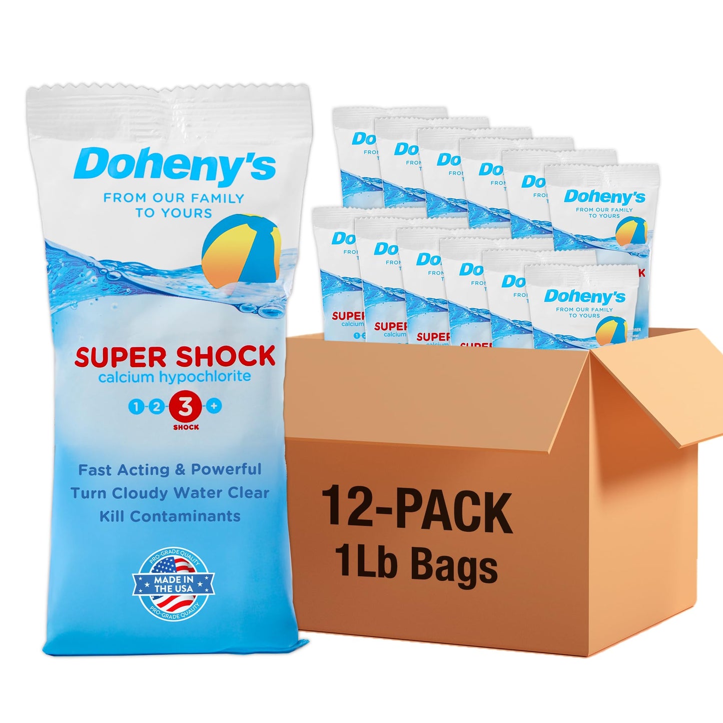 Doheny's Super Pool Shock | Pro-Grade Chlorine Shock, Quick-Dissolving, Fast-Acting 68% Cal-Hypo Granular Pool Shock | 24 x 1lb Bags, Proudly Made in the USA