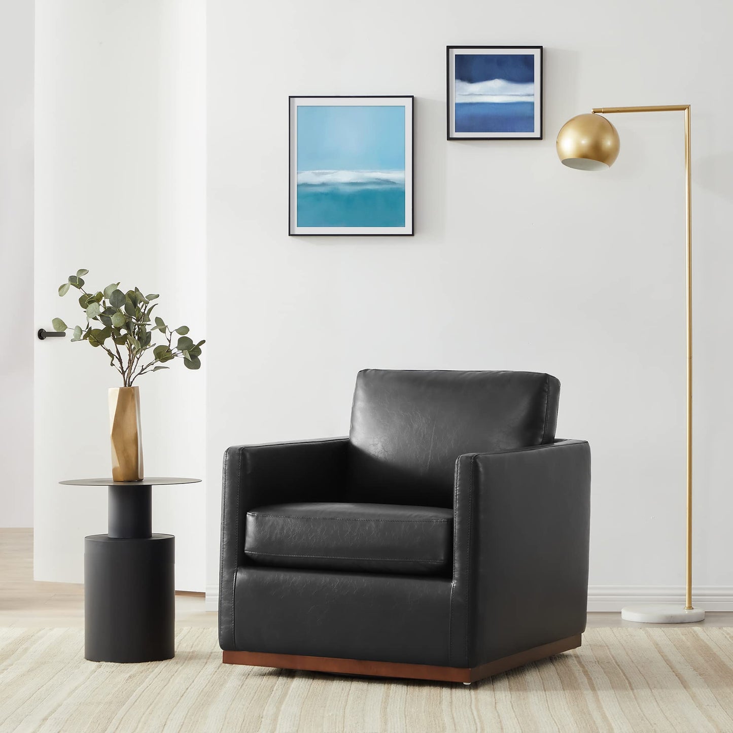CHITA Genuine Leather Swivel Accent Chair, FSC Certified Mid Century Modern Arm Chair for Living Room and Bedroom, Fully Assembled, Saddle