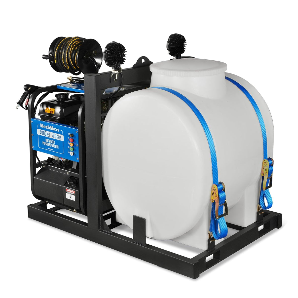 MechMaxx 4000 PSI 4 GPM Kohler E-Start Engine Hot Water Pressure Washer Skid Mounted with 245 Gal Tank, Model HPW40KBT