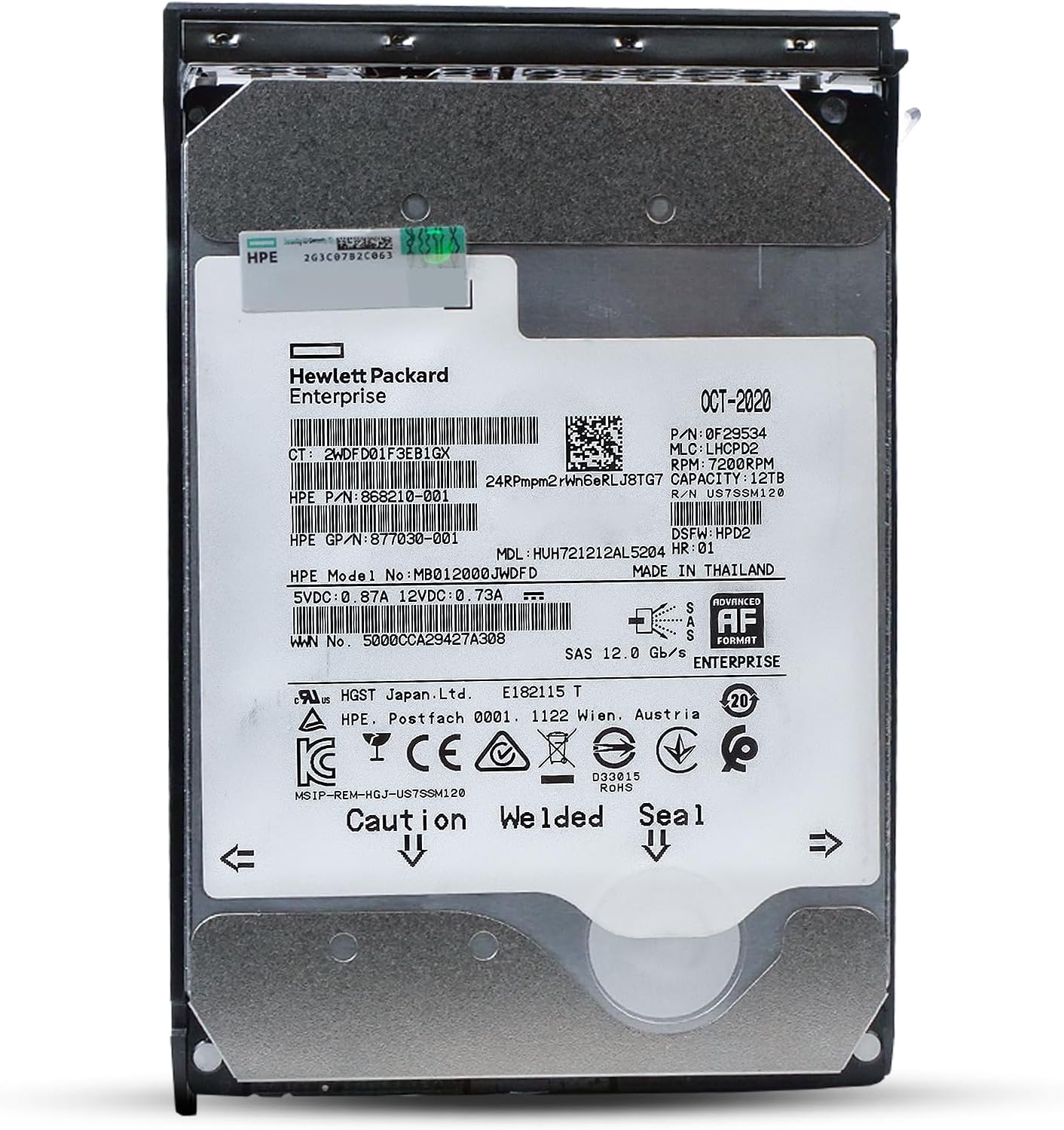 HP 12TB 7200 RPM SAS 12Gb/s 512e 3.5in Enterprise Hard Drive DL20 DL110 DL320 DL325 DL340 DL345 DL360 DL365 DL380 DL385 DL560 ML110 ML350 MB012000JWDFD 868210-001 G11 (Renewed)