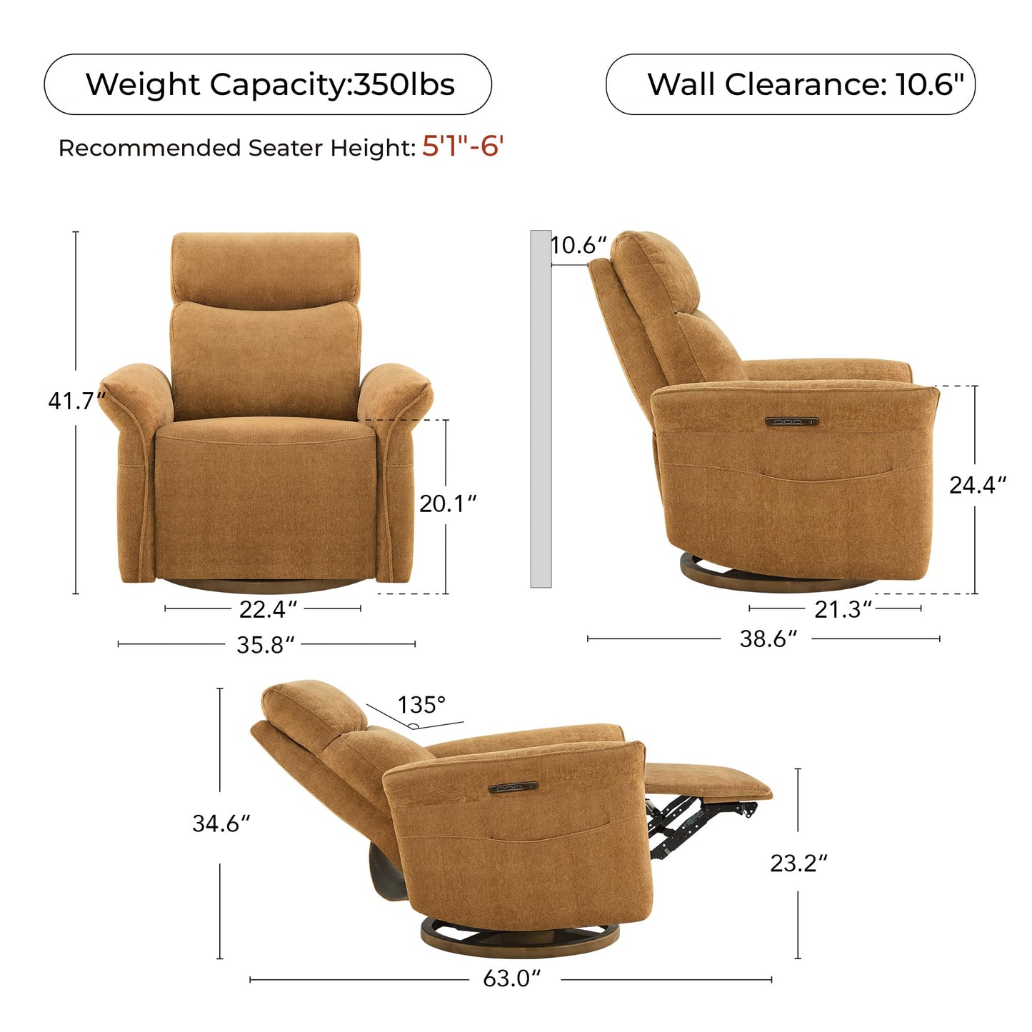CHITA Power Recliner Chair, Electric Triple-Motor Swivel Glider Nursery Rocking Chair with Adjustable Power Headrest and Lumbar Support, GREENGARD Gold Certified, Solid Wood Base, Linen