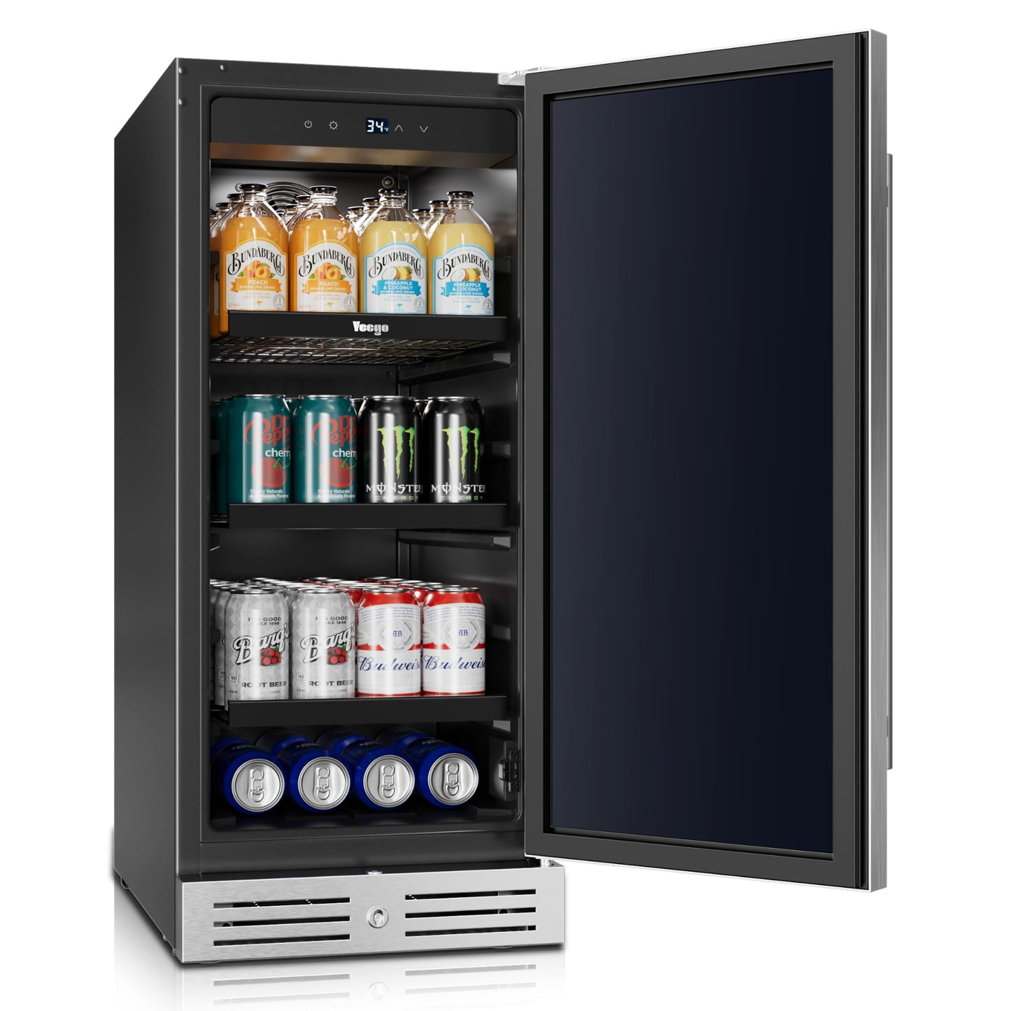 Yeego Beverage Refrigerator & Drink Fridge - 24 inch 180 Cans Beer Cooler Glass Door, 34-54℉ Under Counter Refrigerator Built-in for Drink Soda Wine for Bar Office Bedroom