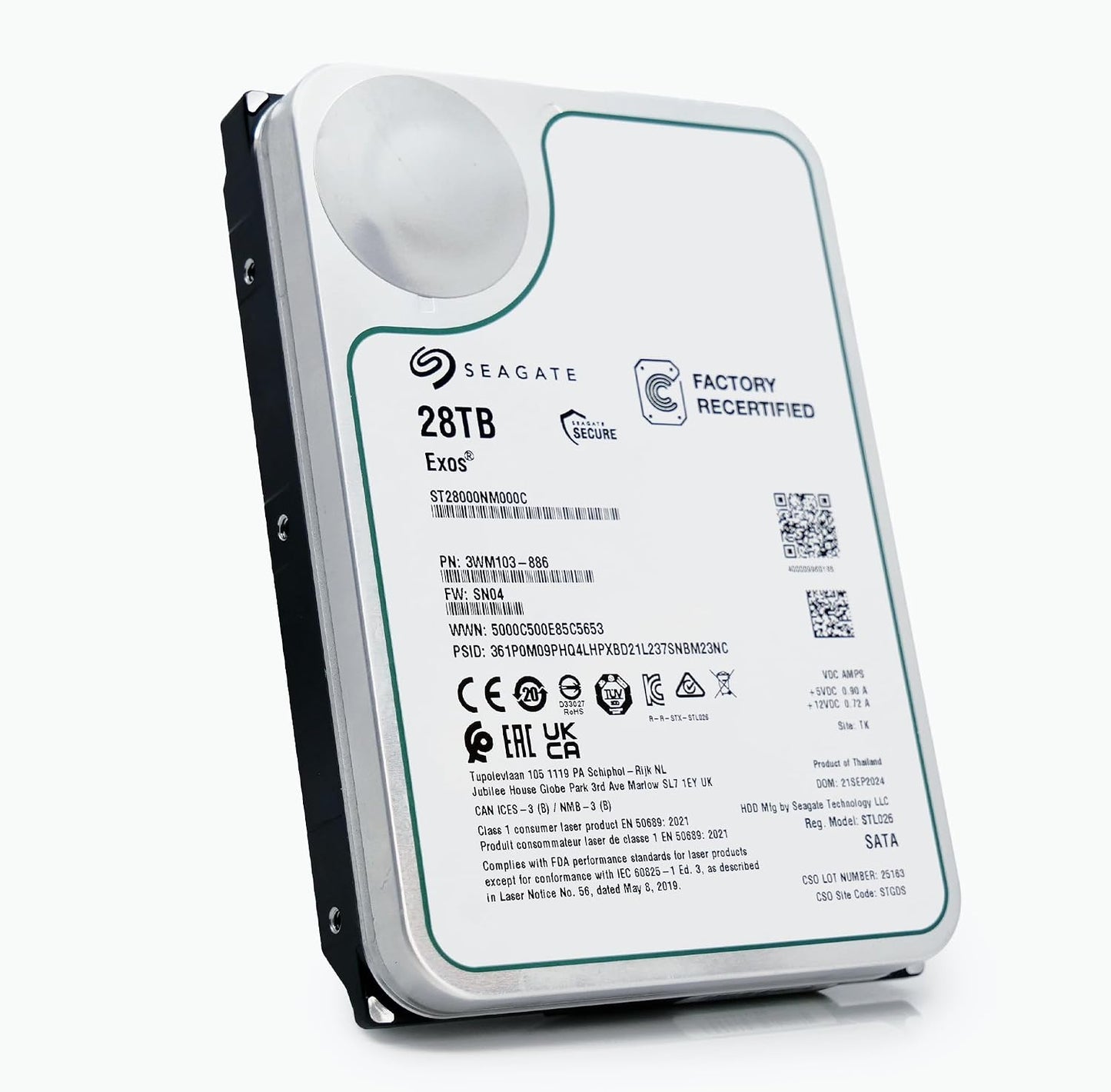 Seagate Exos 28TB Internal Hard Drive HDD - 3.5 in CMR SATA 6Gb/s, 7200 RPM, 512MB Cache, 2.5M MTBF - ST28000NM000C (Renewed)