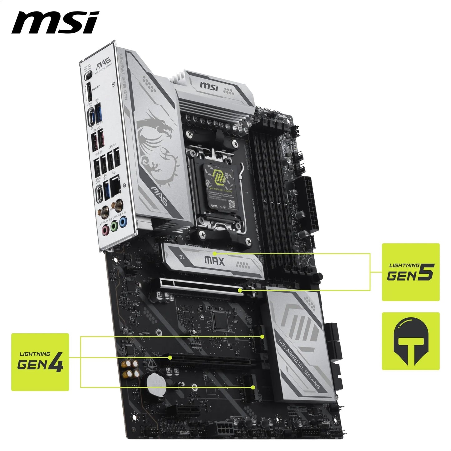 MSI MPG X870E Carbon WiFi Gaming Motherboard (AMD Ryzen 9000/8000/7000 Series Processors, AM5, DDR5, PCIe 5.0, M.2 Gen5, SATA 6Gb/s, USB 40Gbps, HDMI, Wi-Fi 7, Bluetooth 5.4, 5Gbps LAN, ATX)