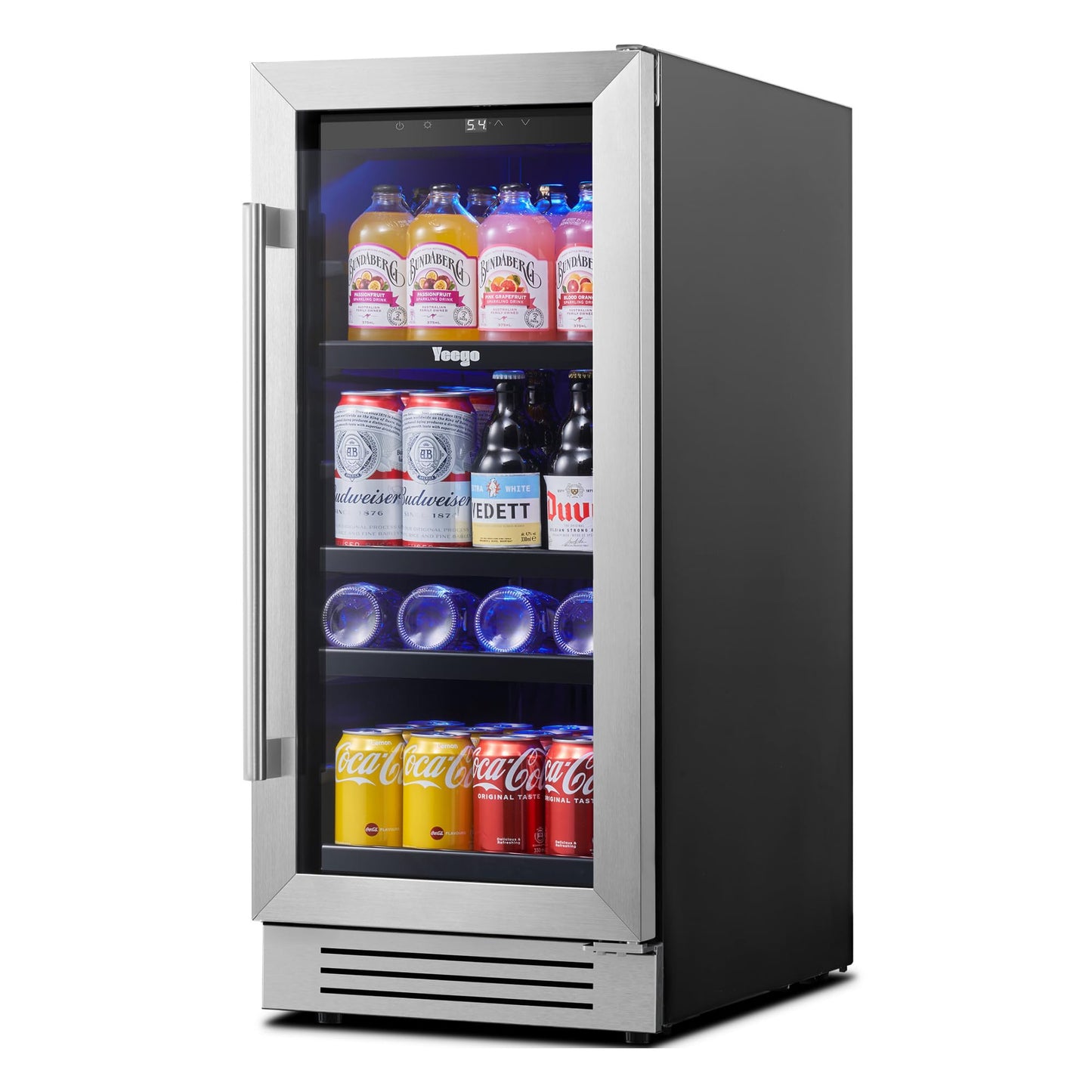 Yeego 24 Inch Beverage Refrigerator – 180 Can Built-In Under Counter Drink Fridge with Glass Door, 34–54°F Cooling for Beer, Soda & Wine (Right-Hinged)