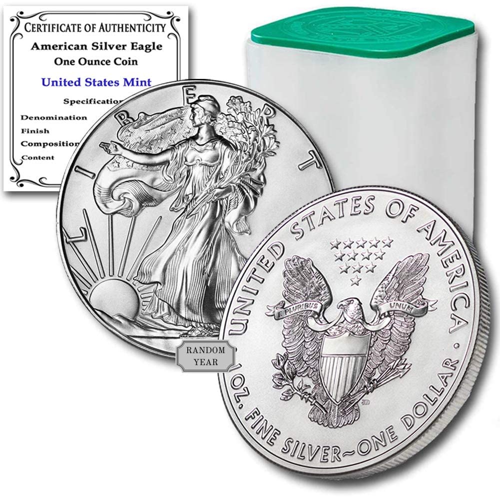 1986-2021 (Random Year) Lot of (10) 1 oz American Silver Eagle Coins Brilliant Uncirculated (Type 1) with Certificates of Authenticity $1 Seller BU